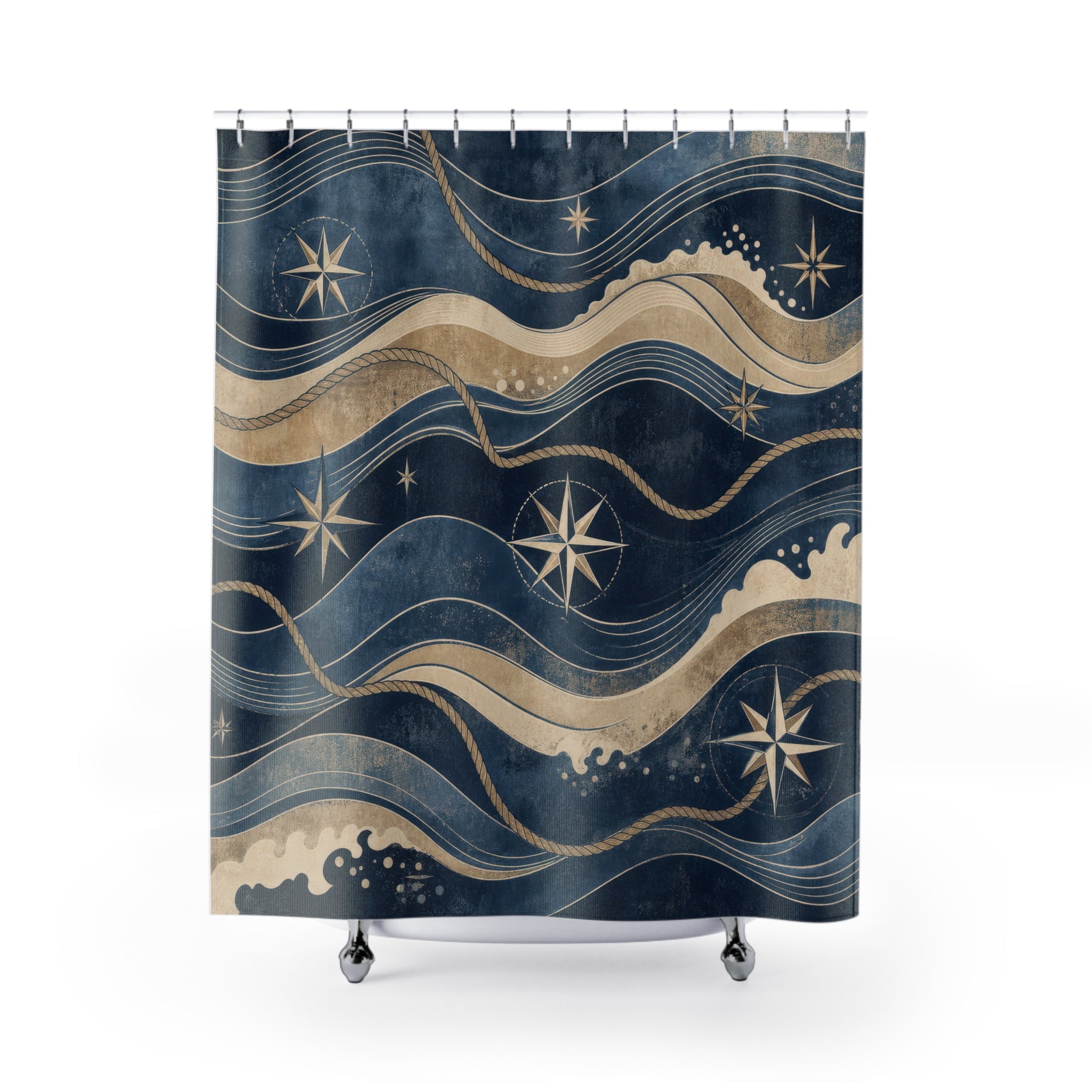 Navy Blue Coastal Shower Curtain