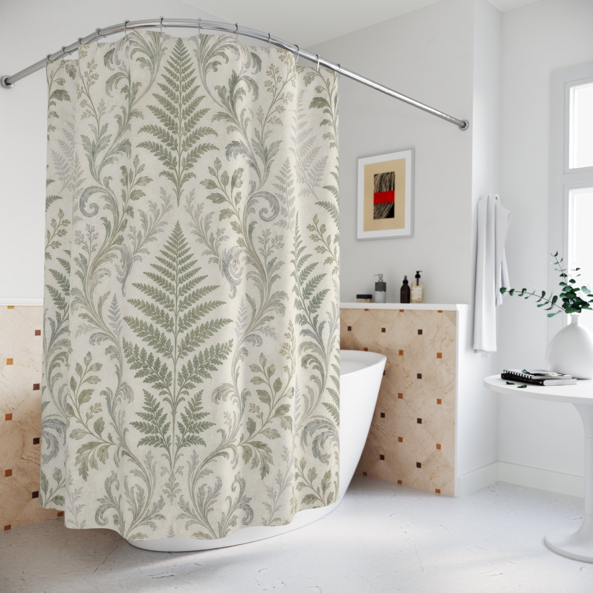 Sage Fern Damask Shower Curtain