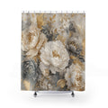 Gold Grey Floral Shower Curtain: White Peony