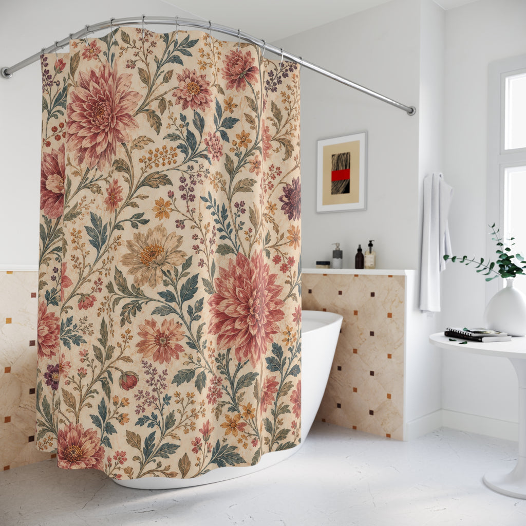 Boho Dahlia Garden Pink Floral Shower Curtain