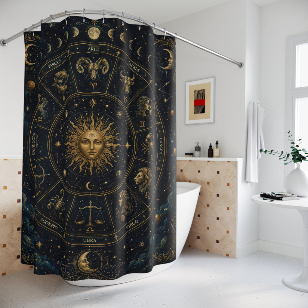 Astrology Shower Curtain: Celestial Zodiac Wheel