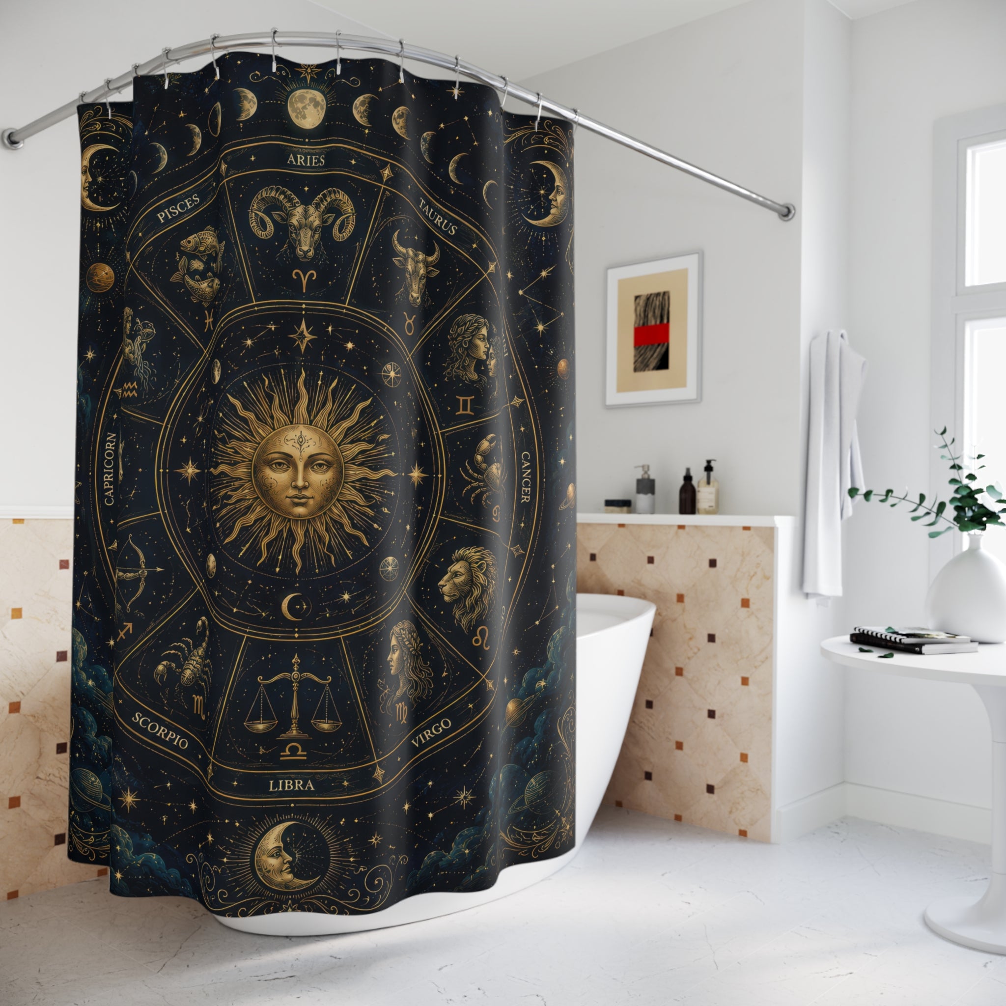 Astrology Shower Curtain: Celestial Zodiac Wheel