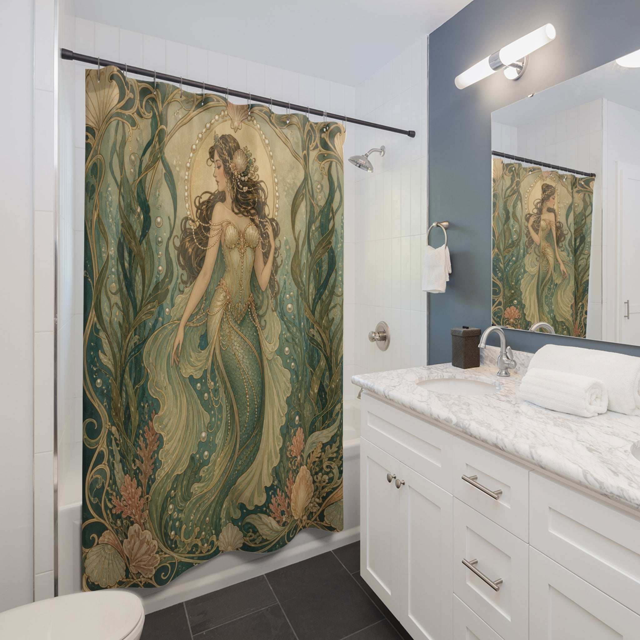 Green Mermaid Seaweed Shower Curtain