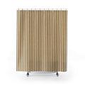 Ticking Stripe Shower Curtain, Tan Brown Farmhouse Bath Decor, Ribbed Narrow Stripe Pattern, Warm Neutral Guest Bathroom Decor Style