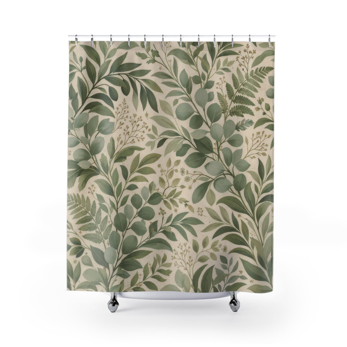 Sage Green Eucalyptus Leaf Shower Curtain
