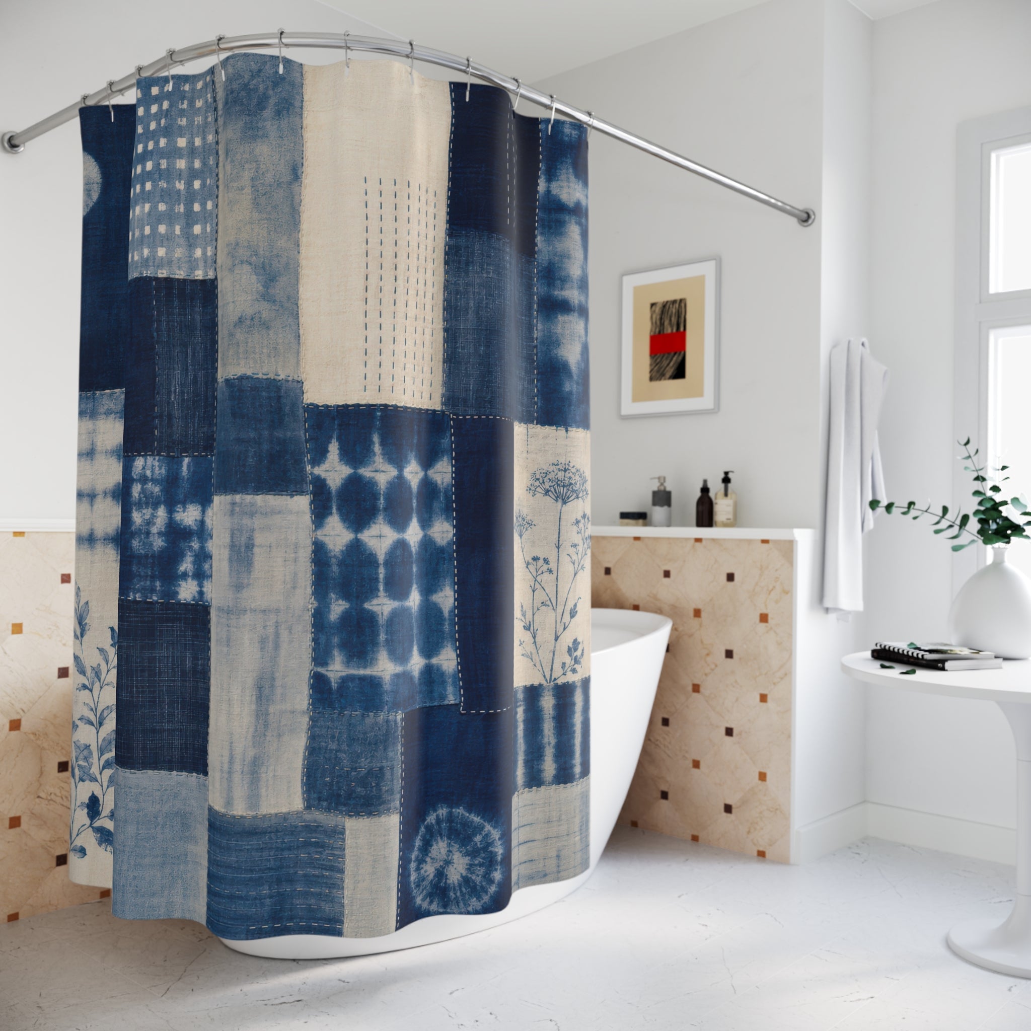 Indigo Block Print Shower Curtain