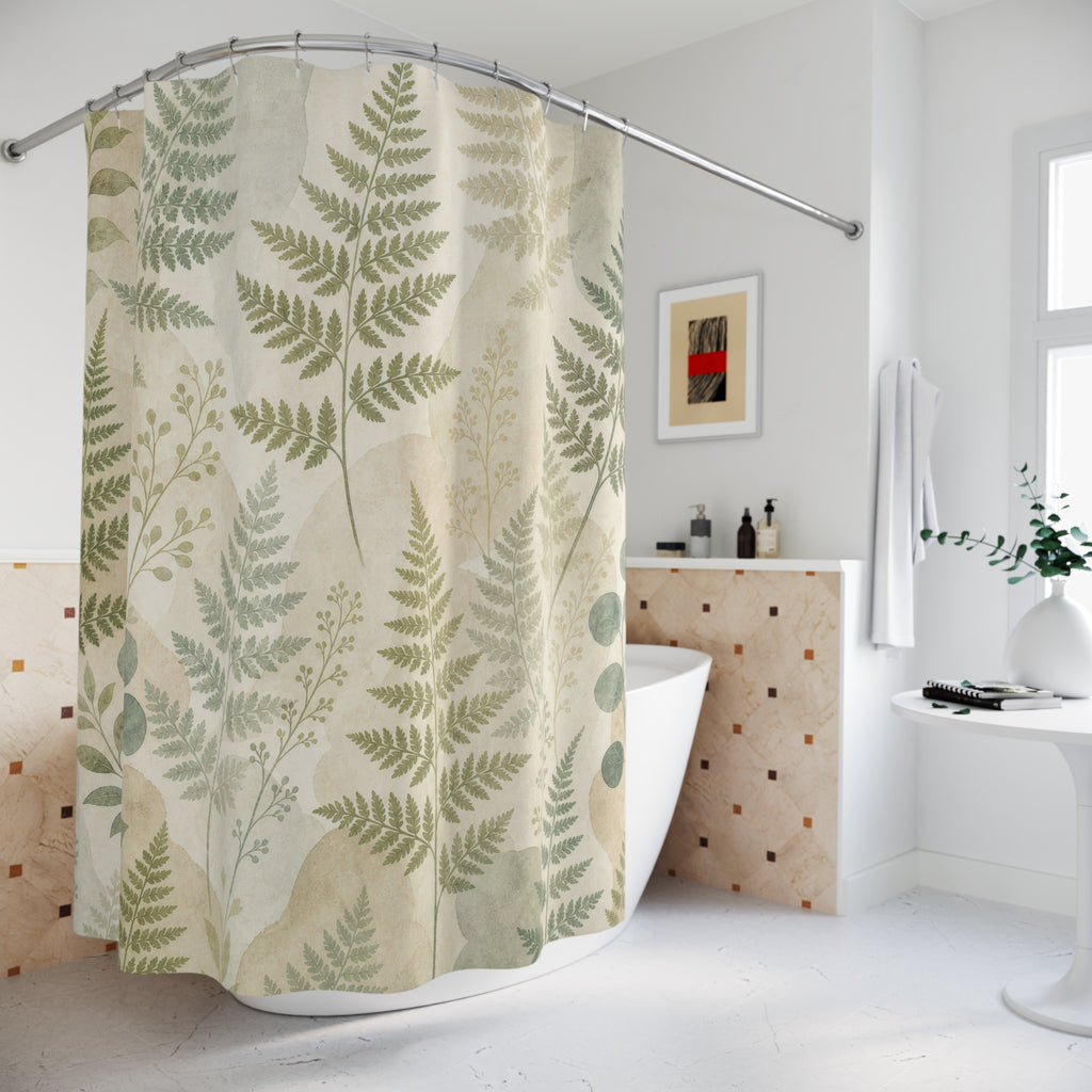 Sage Stone Botanical Print Shower Curtain