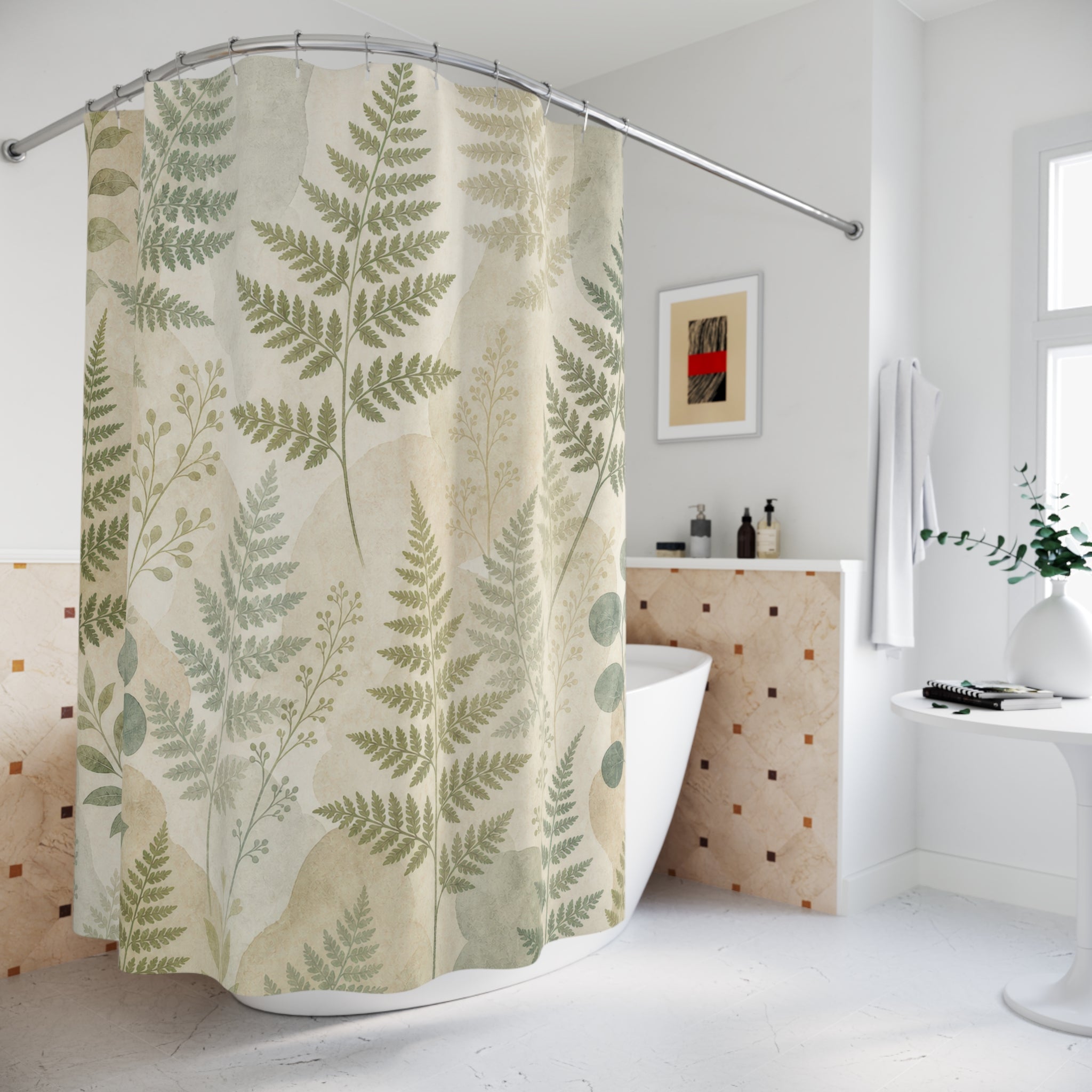 Sage Stone Botanical Print Shower Curtain
