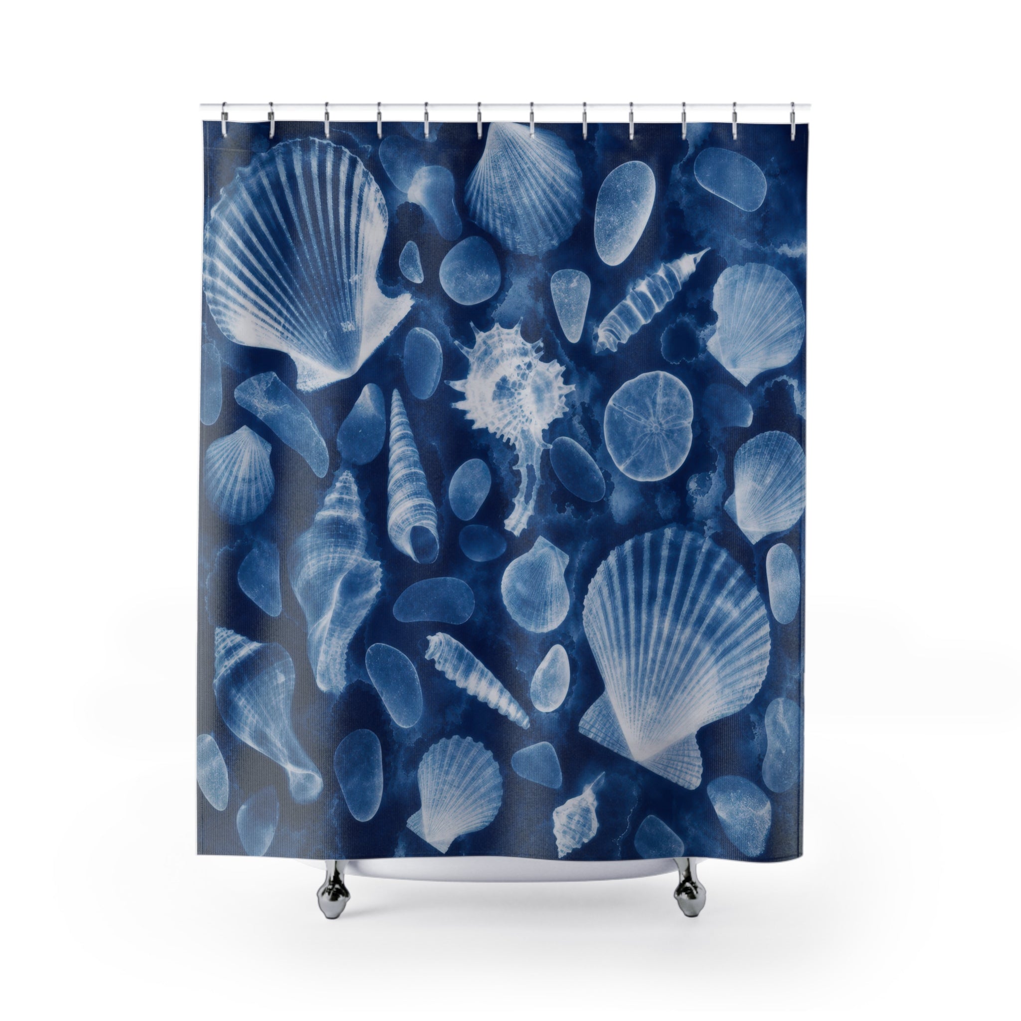 Indigo Cyanotype Shell Shower Curtain