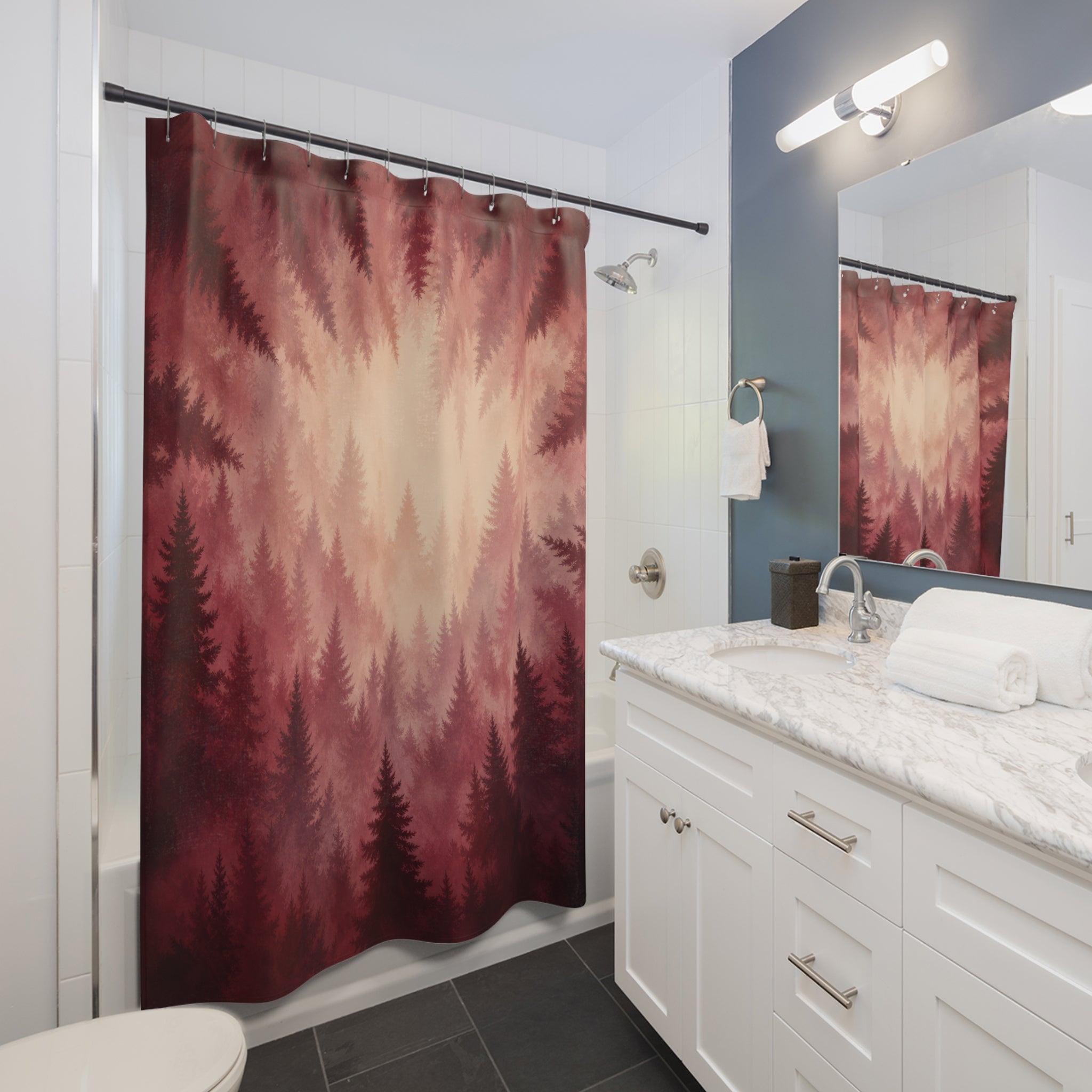 Burgundy Misty Forest Shower Curtain