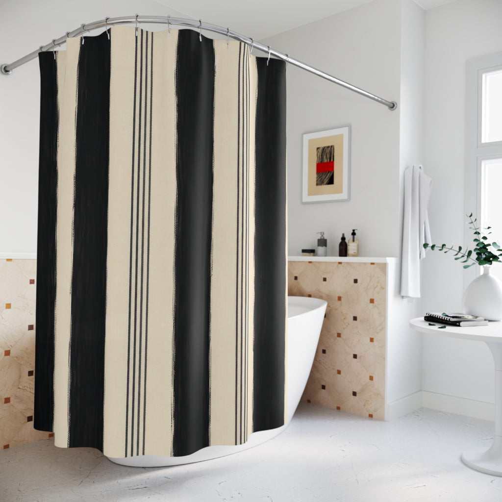 Ivory White Cabana Pinstripe Shower Curtain