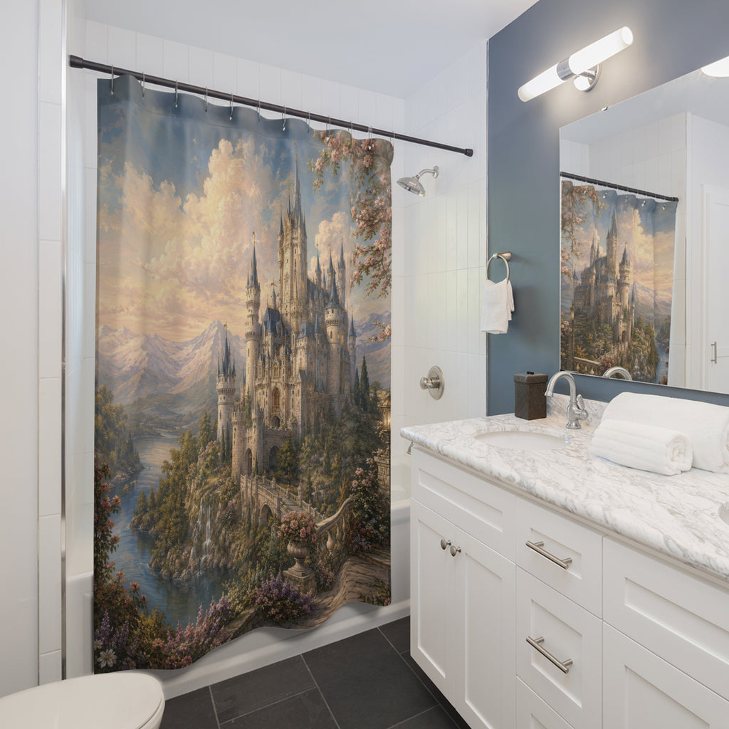Castle Shower Curtain: Fairy Tale Mountain Lake