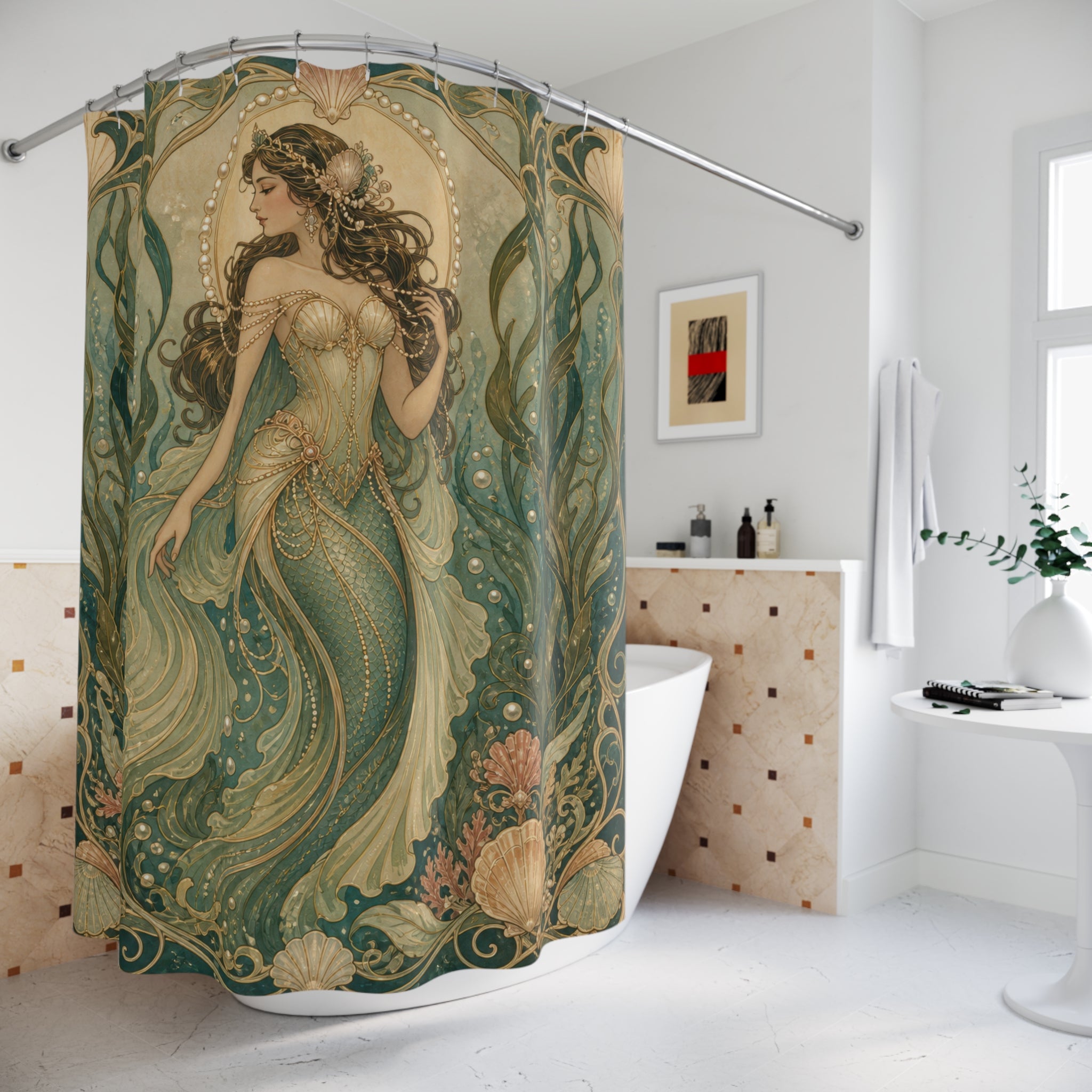 Green Mermaid Seaweed Shower Curtain