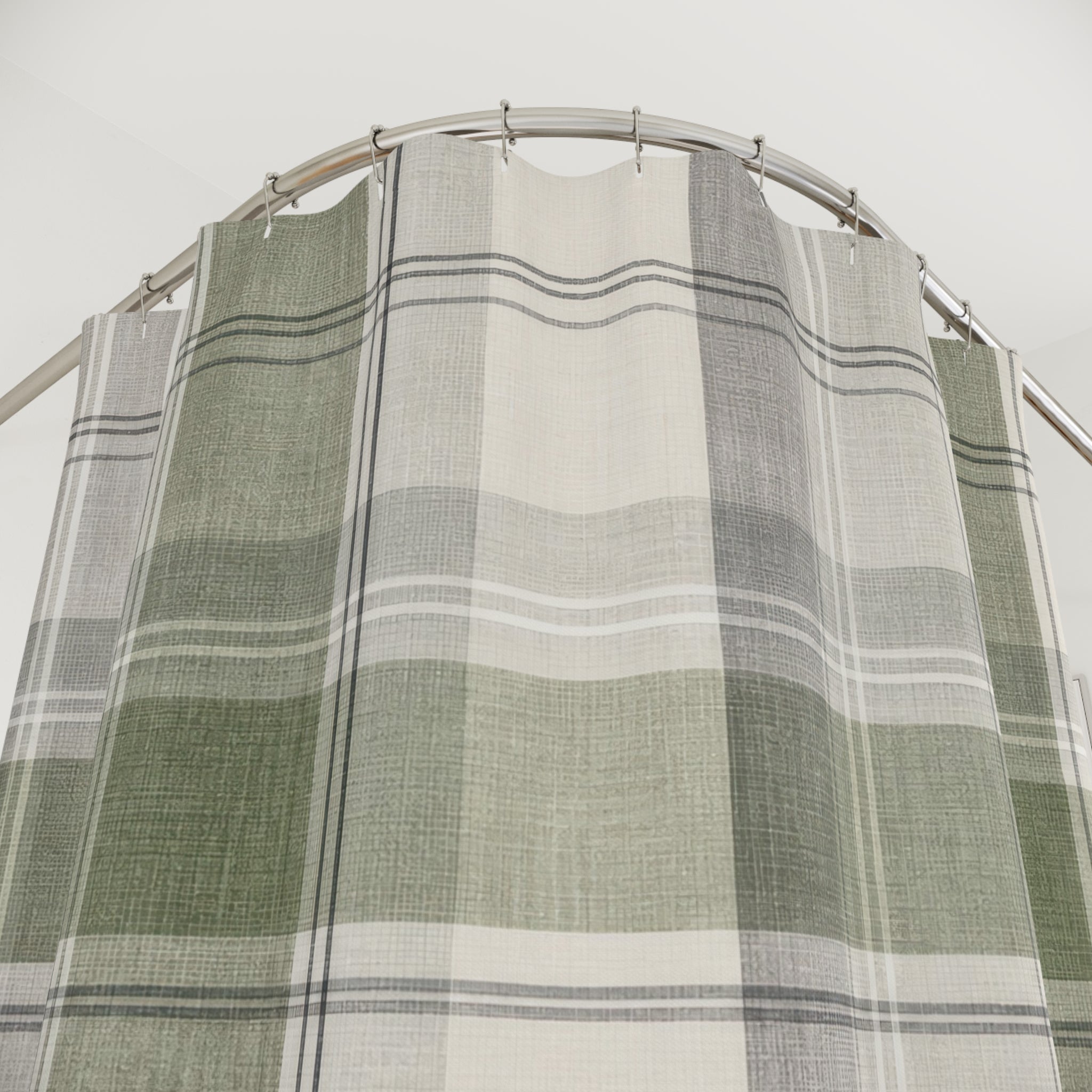 Green Grey Plaid Shower Curtain, Green Grey Classic Bathroom Decor, Plaid Pattern Bath Curtain, Guest Bath Decor, Small Bathroom Decor