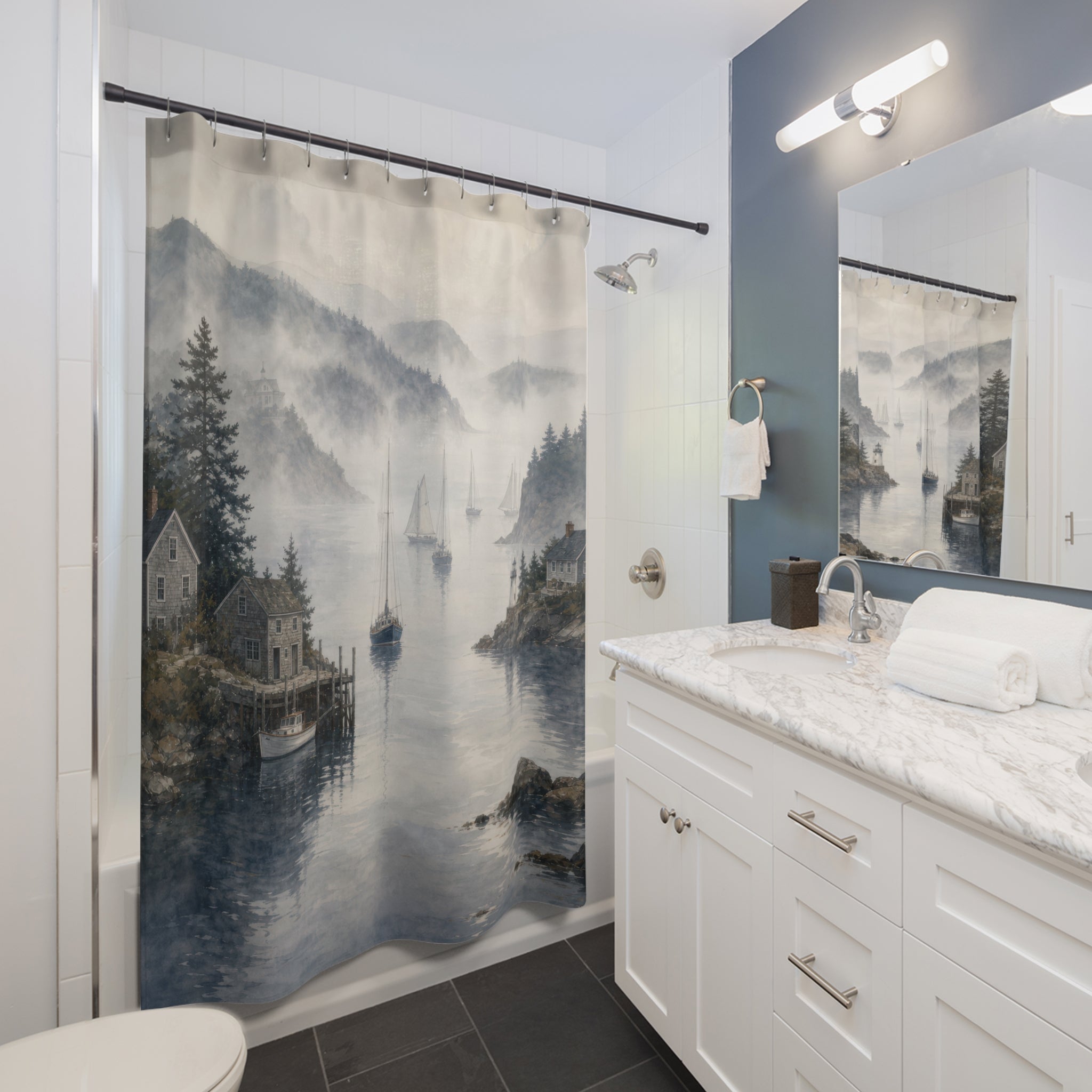 Misty Harbor Coastal Shower Curtain