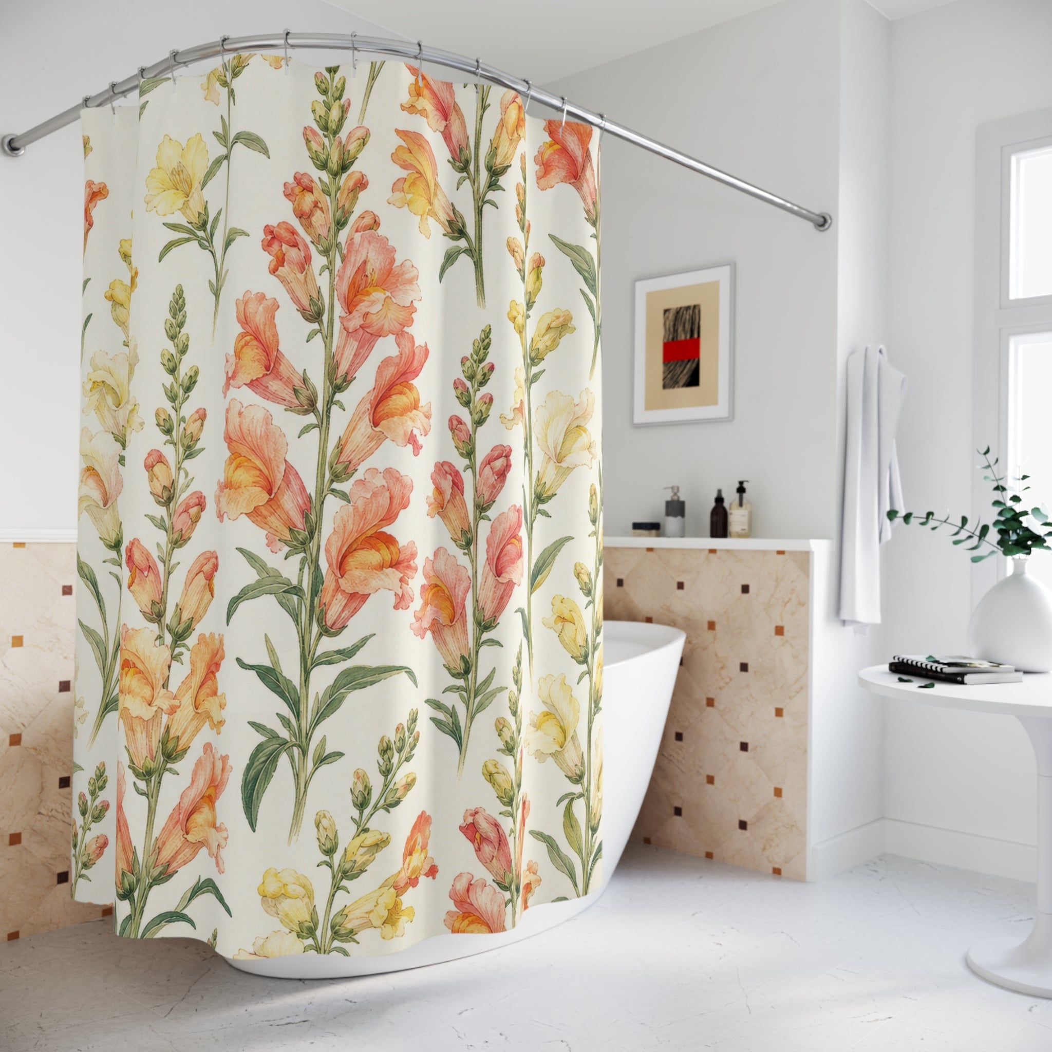 Sunny Orange Yellow Botanical Floral Shower Curtain