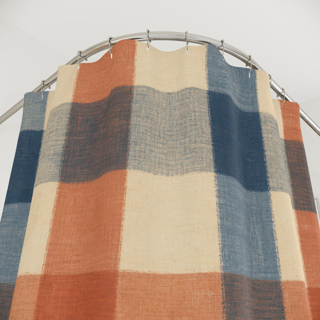 Blue Coral Farmhouse Plaid Shower Curtain