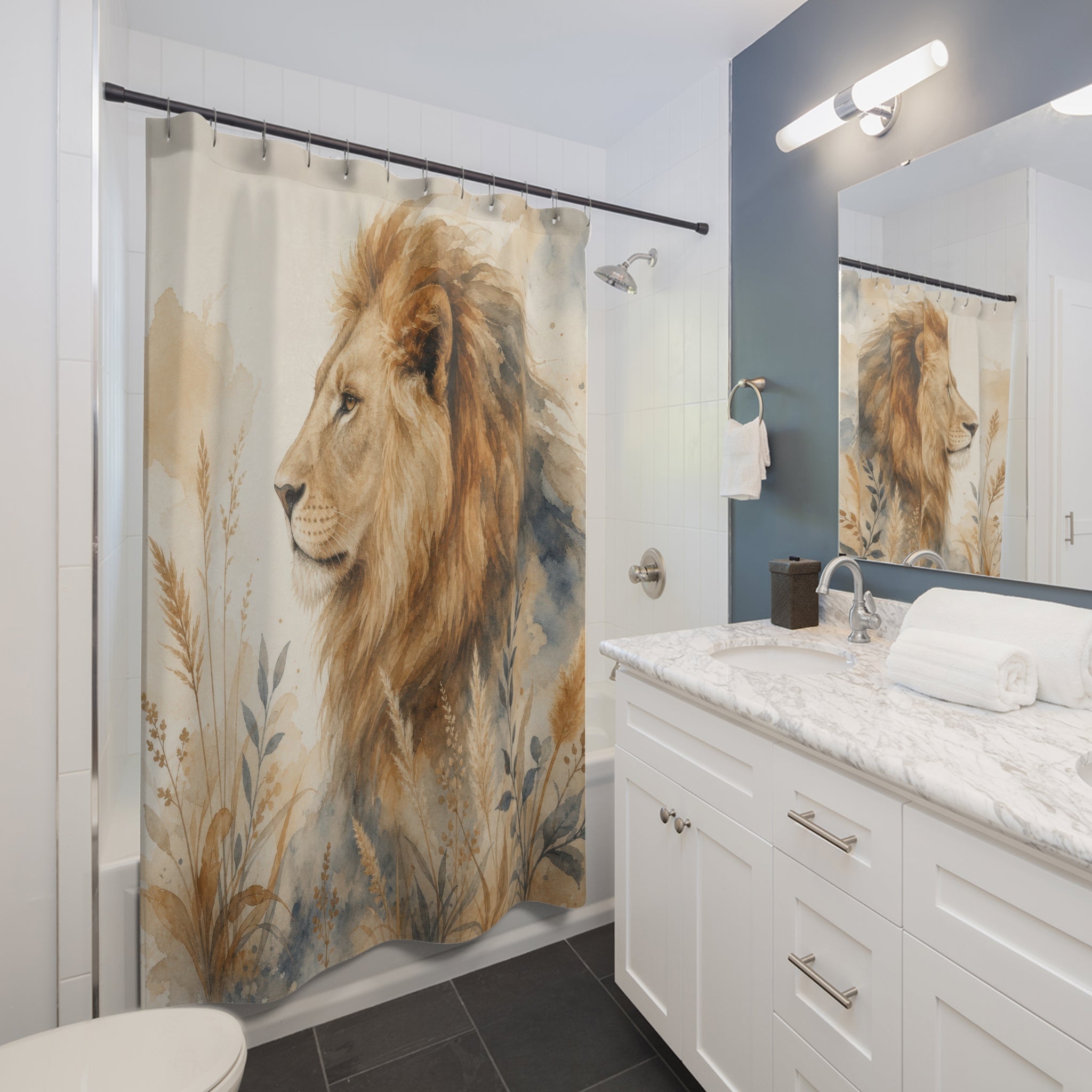 Watercolor Safari Animal Profile Shower Curtain
