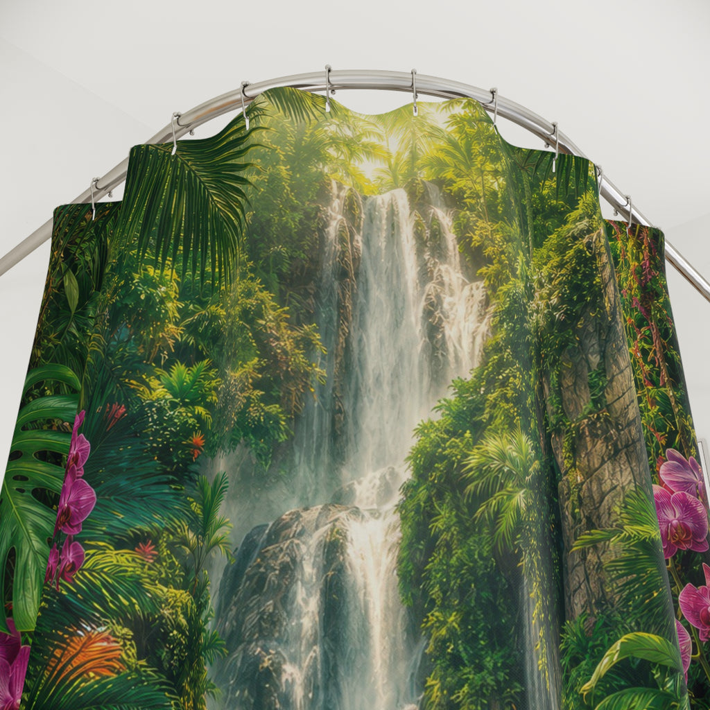 Rainforest Waterfall Orchids Shower Curtain