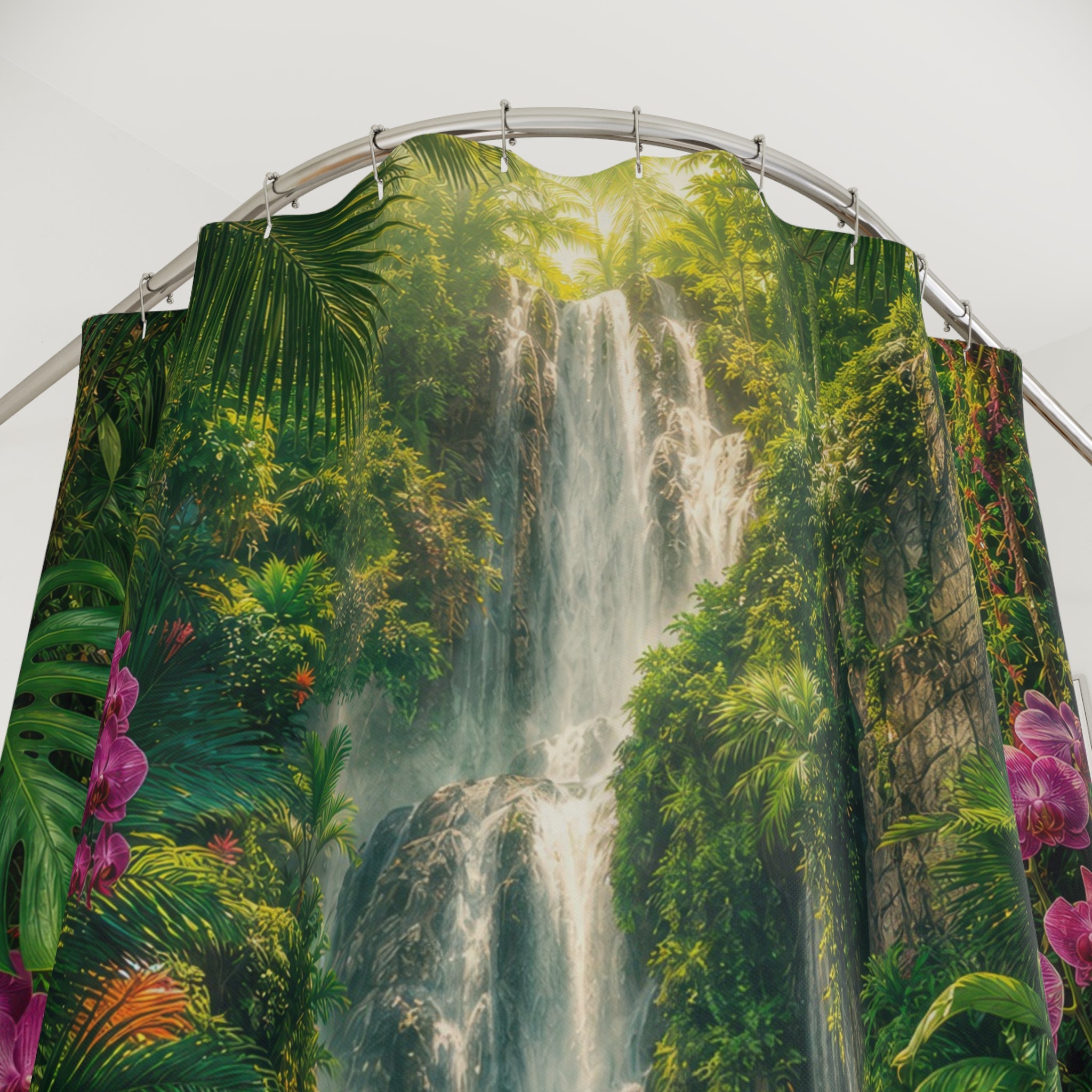 Rainforest Waterfall Orchids Shower Curtain