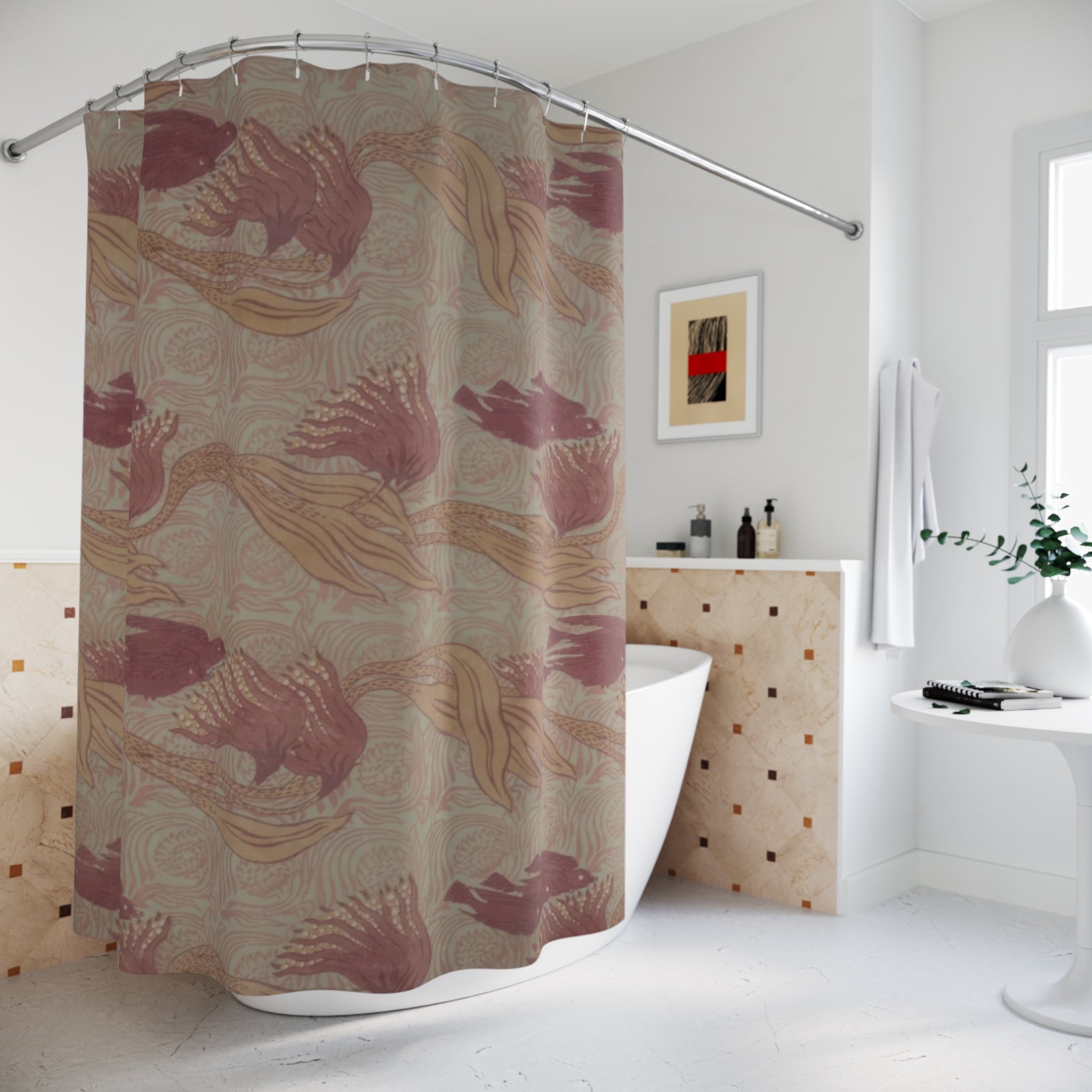 Art Nouveau Bird Shower Curtain – Blush & Tan