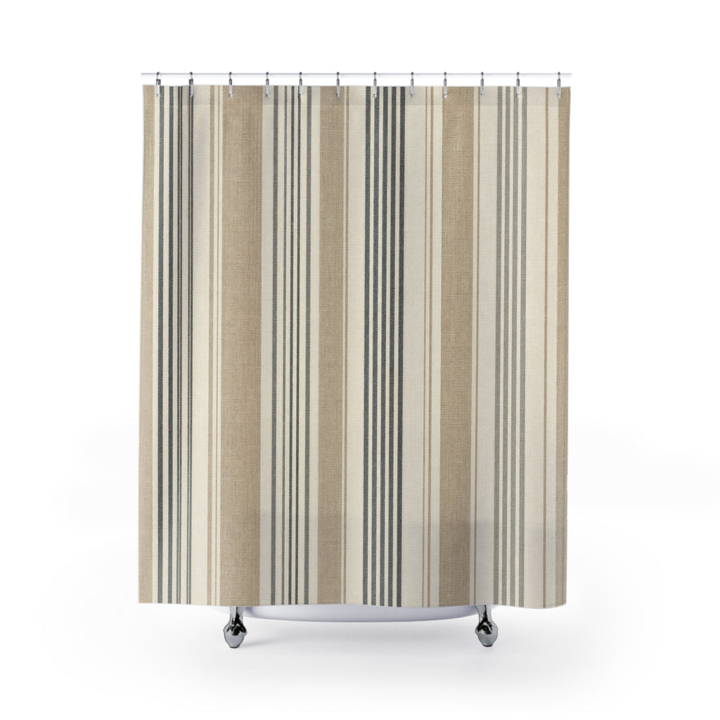 Tan Gray Fine Pinstripe Shower Curtain