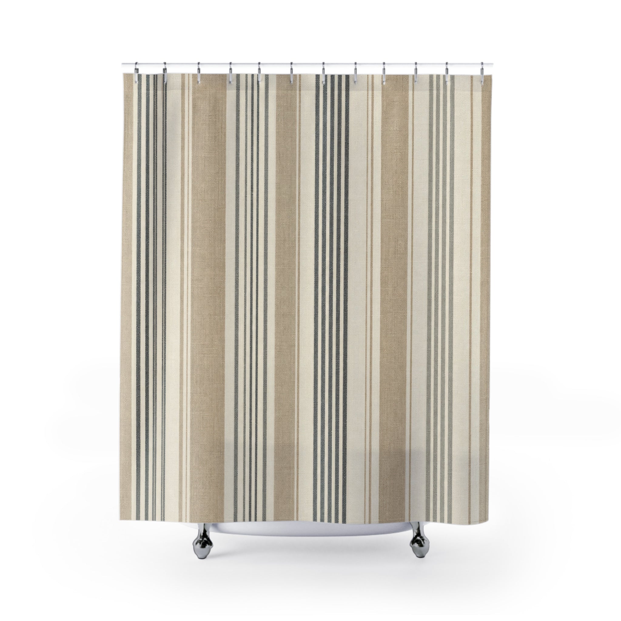 Tan Gray Fine Pinstripe Shower Curtain
