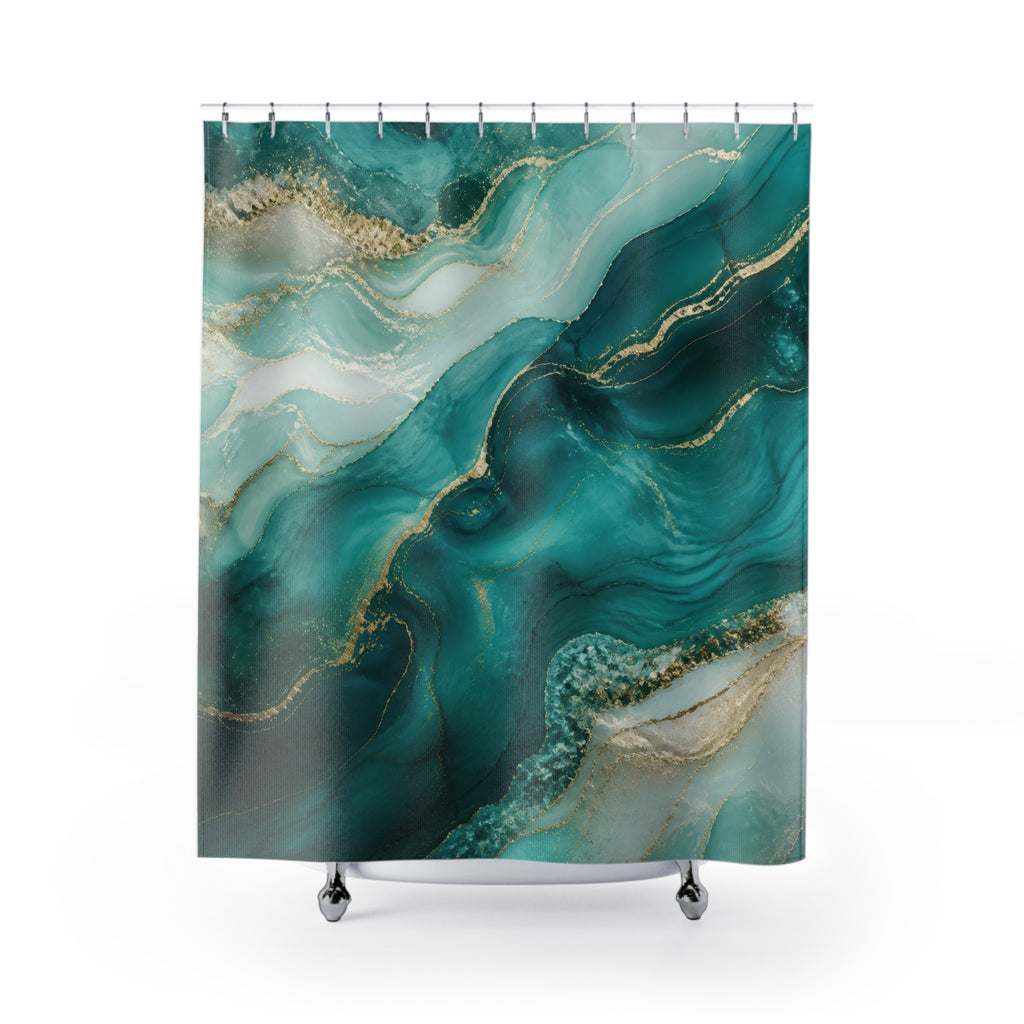 Teal Shower Curtain: Aqua Green Marble Abstract Pattern