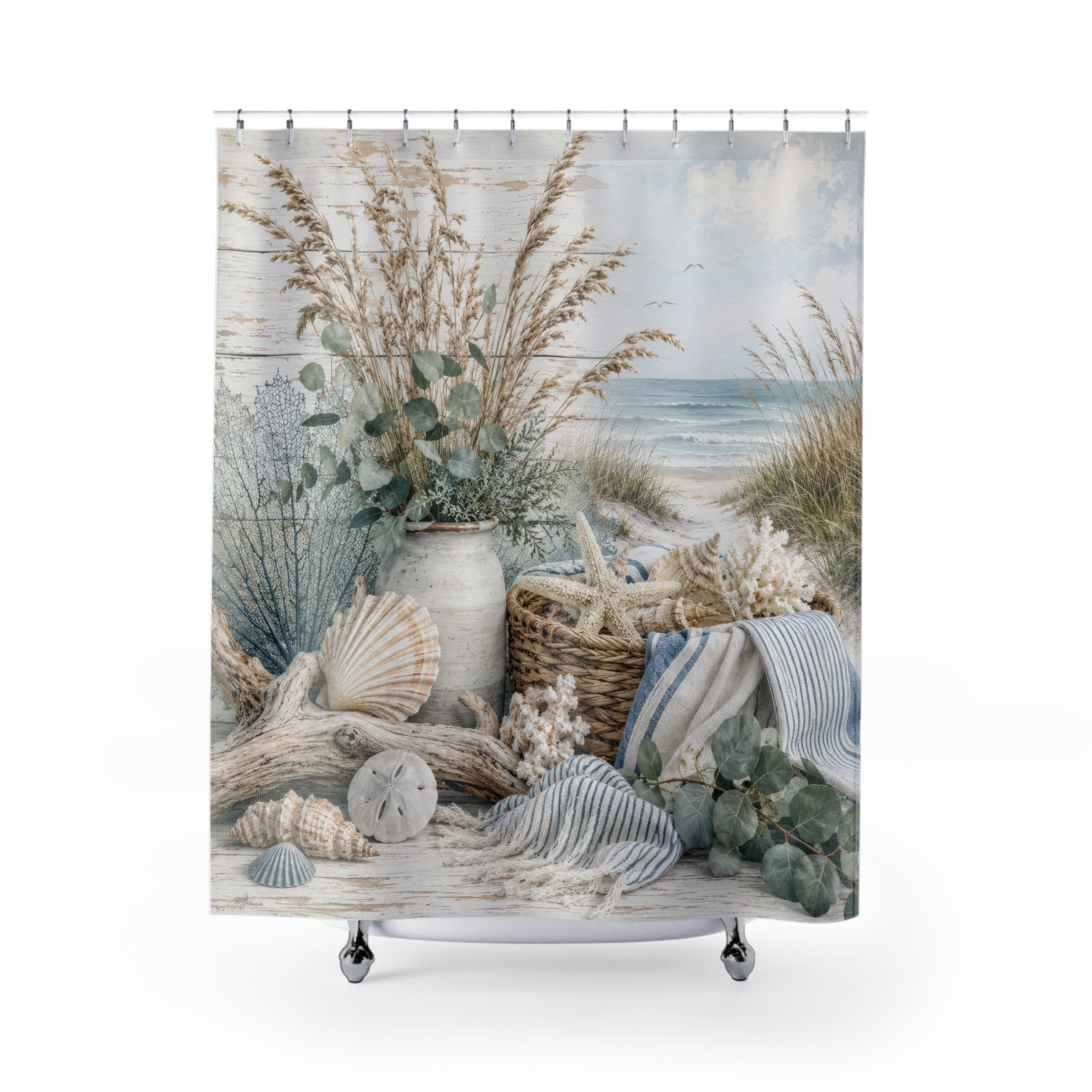 Coastal Farmhouse Shower Curtain: Beach Shells