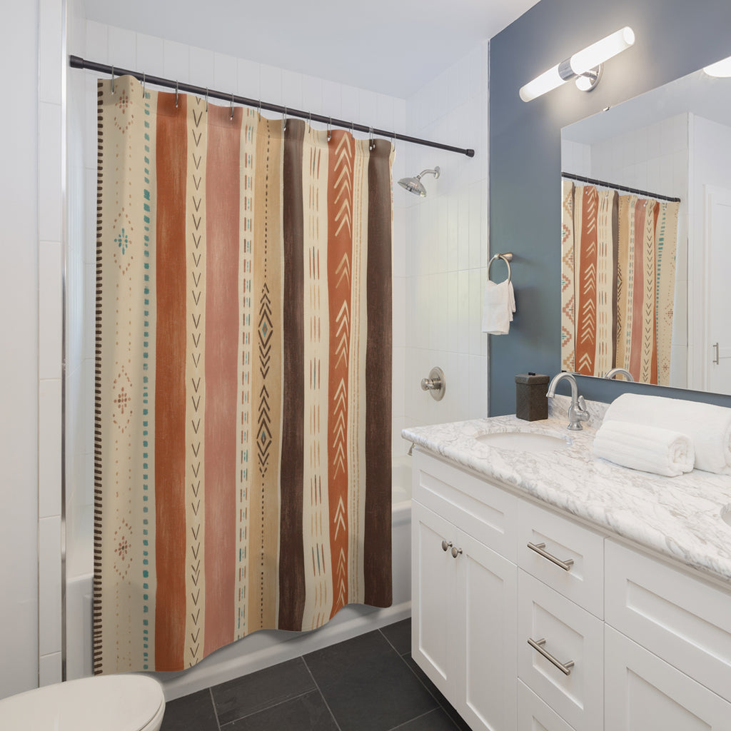 Blush Tan Sage Geometric Stripe Shower Curtain