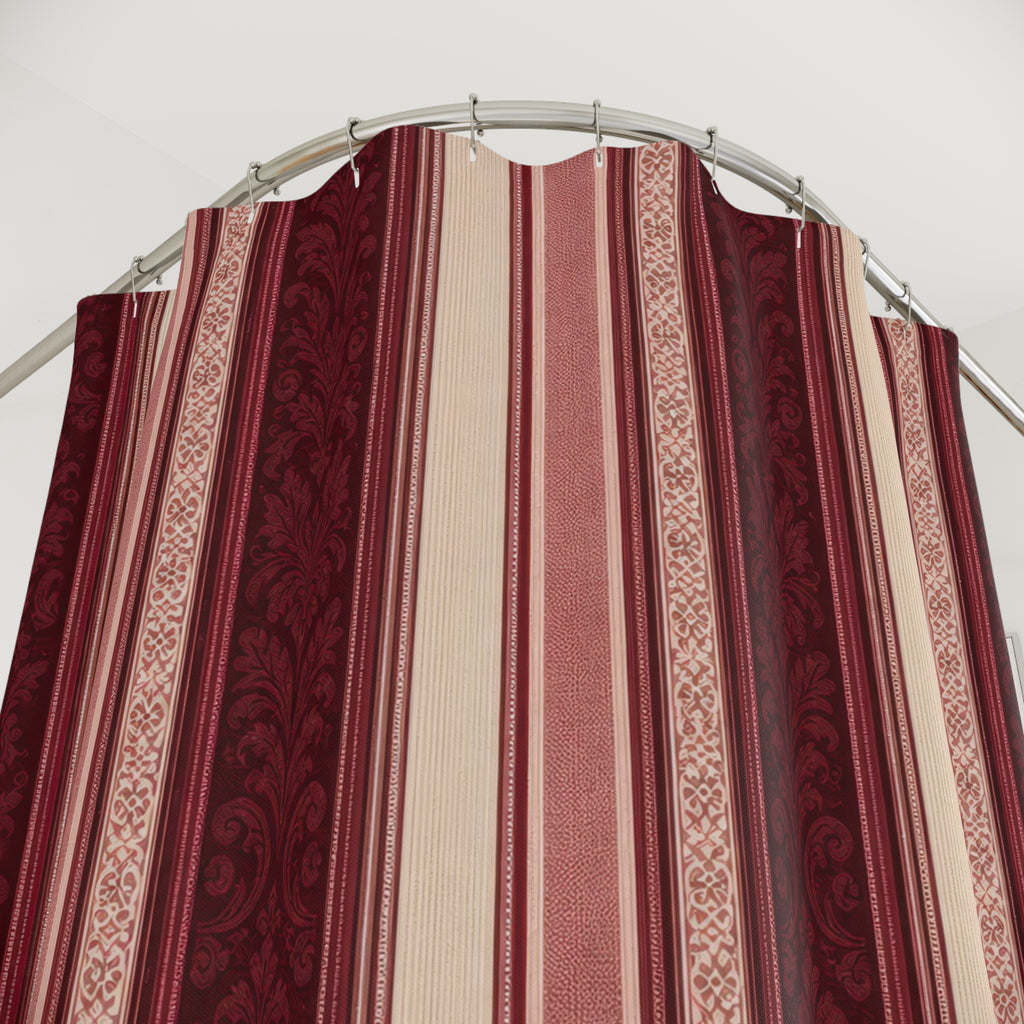 Burgundy Ornamental Stripe Shower Curtain, Burgundy Wine Classic Bathroom Decor, Modern Stripe Bath Curtain, Guest Bath Decor, Home Decor