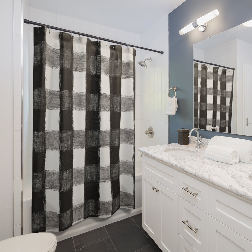 Black White Plaid Shower Curtain