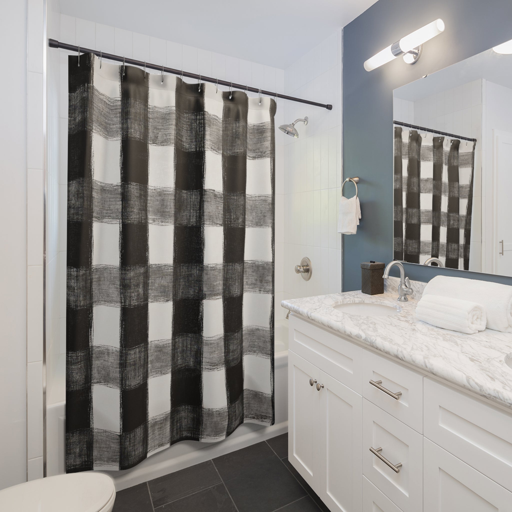 Black White Plaid Shower Curtain