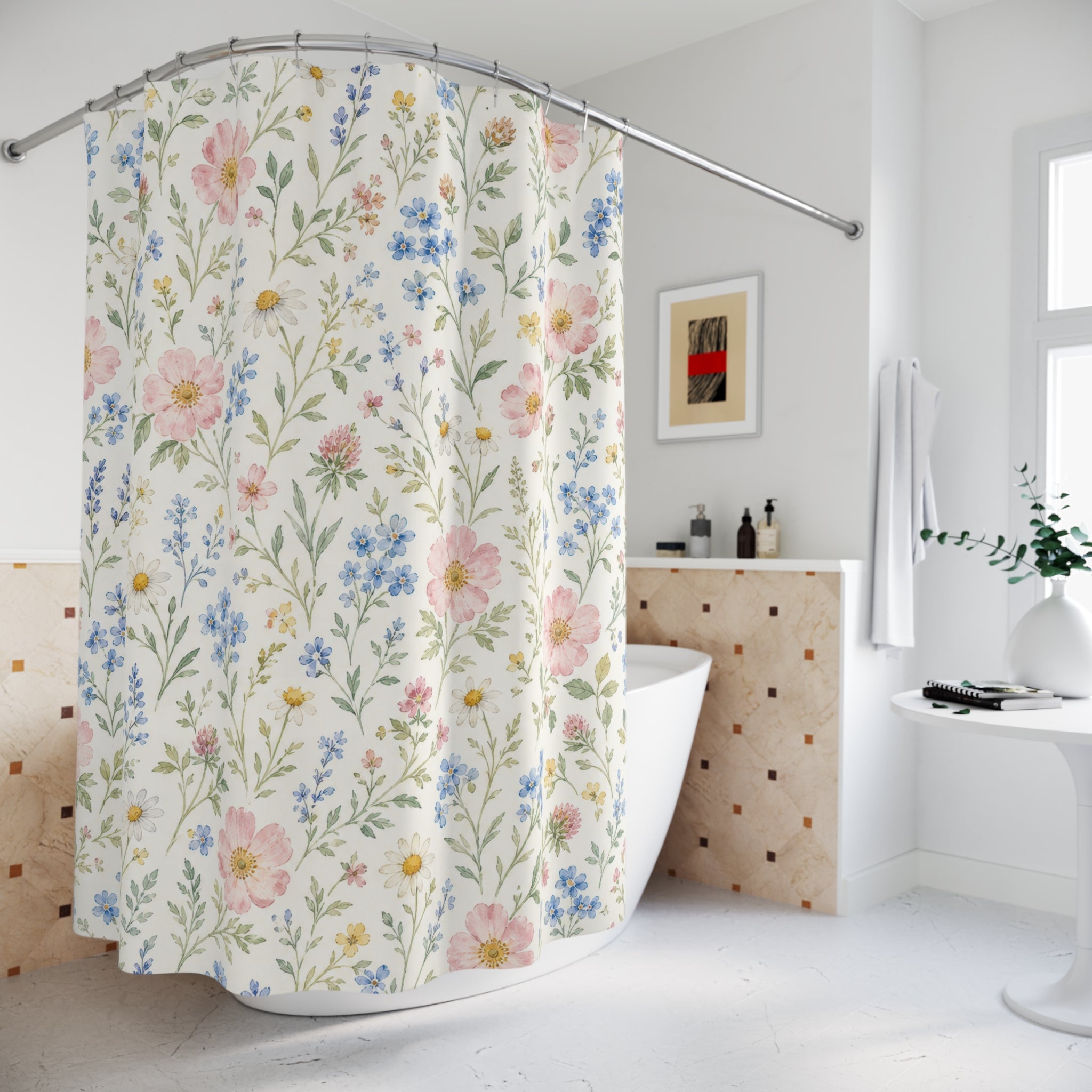 Pastel Wildflower Watercolor Shower Curtain