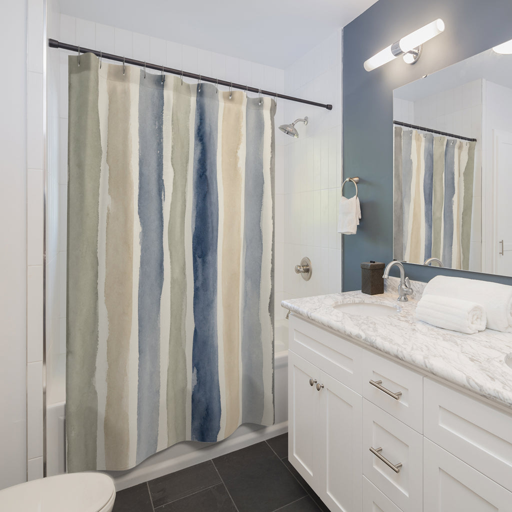 Watercolor Vertical Stripe Shower Curtain