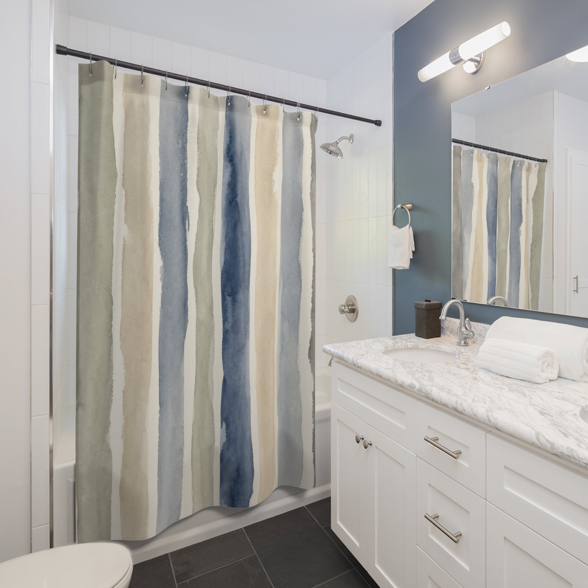 Watercolor Vertical Stripe Shower Curtain