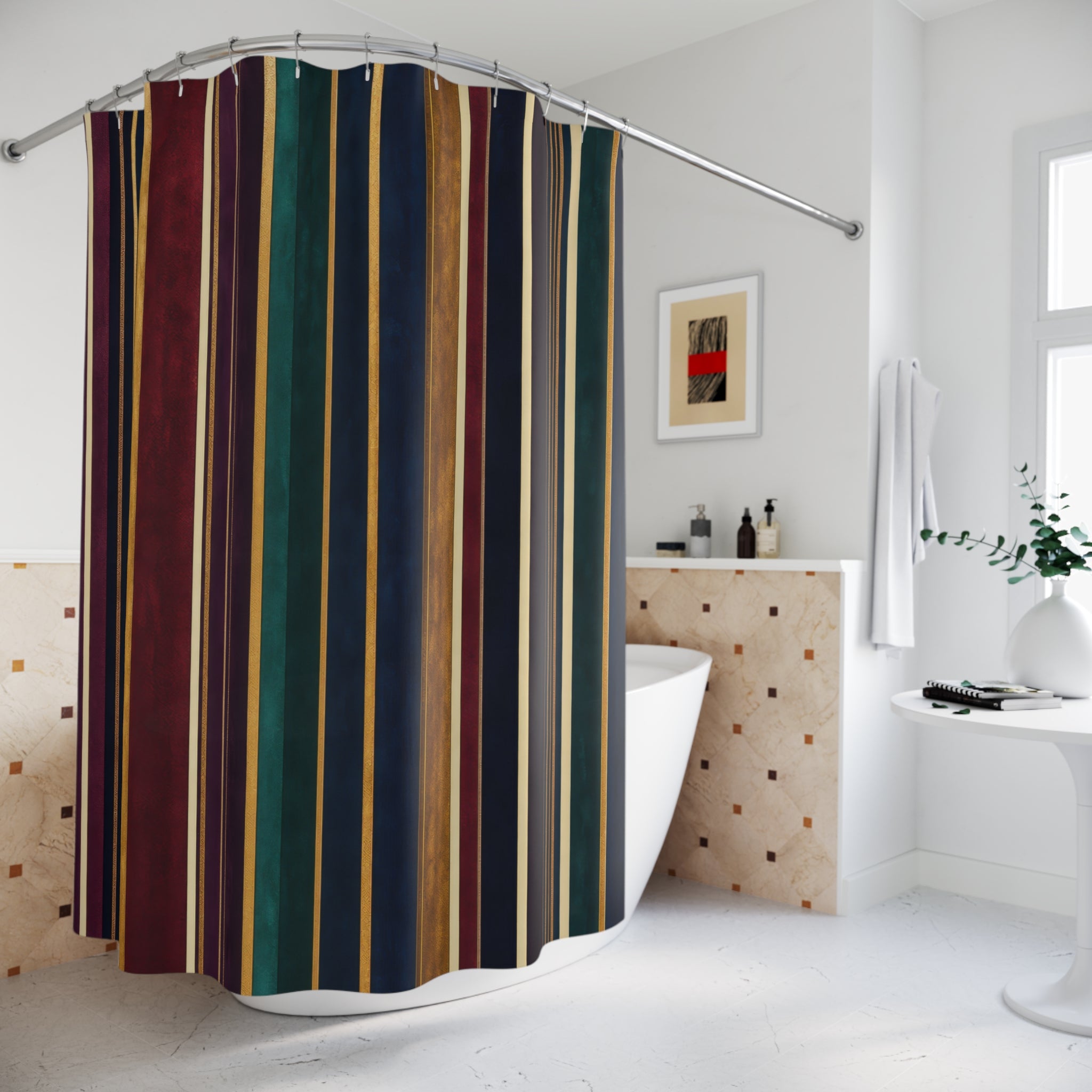 Dark Rainbow Vertical Stripe Shower Curtain
