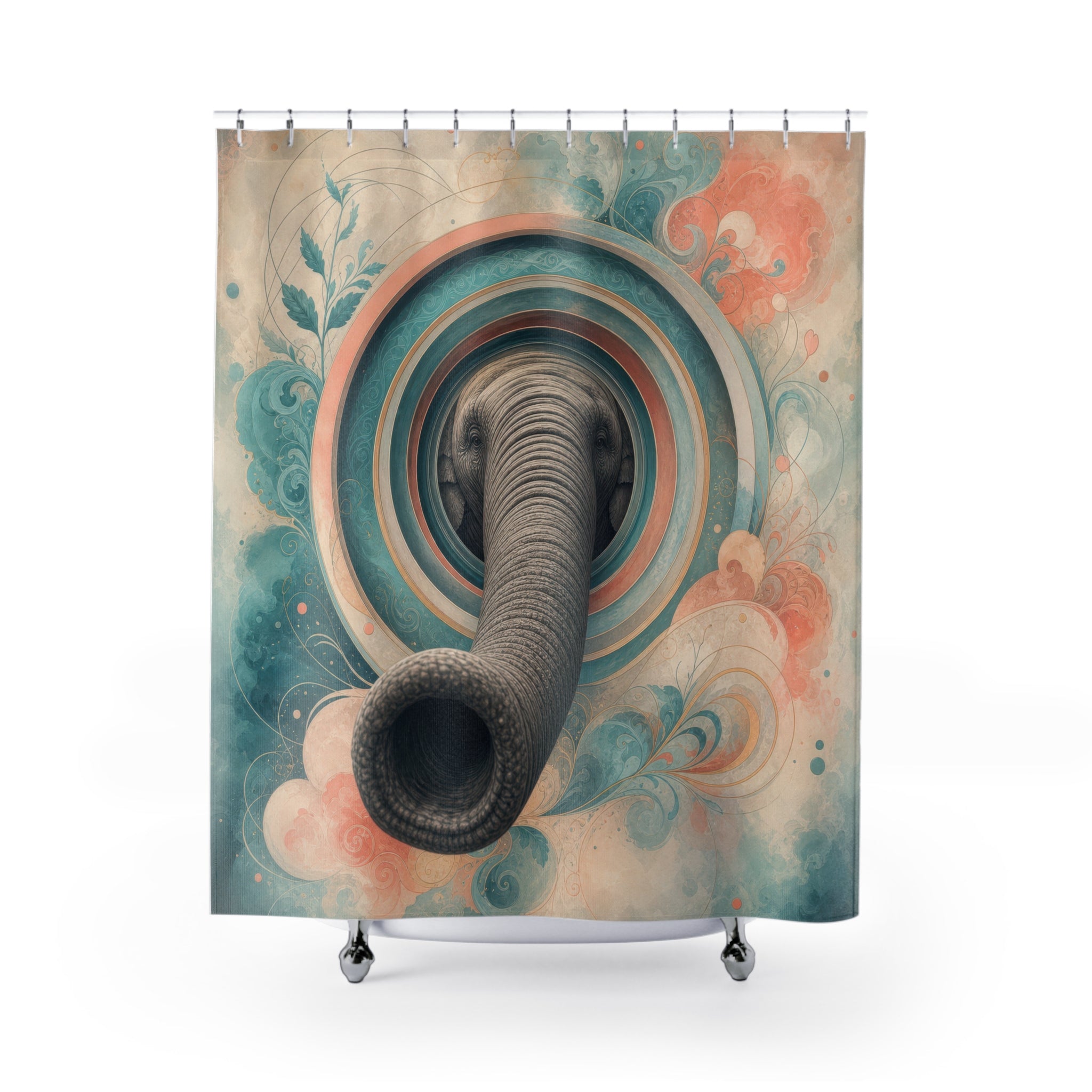 Unique Funny Shower Curtain, Elephant Trunk Portal Art, Surreal Animal Bathroom Humor, Pastel Dream Guest Bath Wall Decor Gift For Home