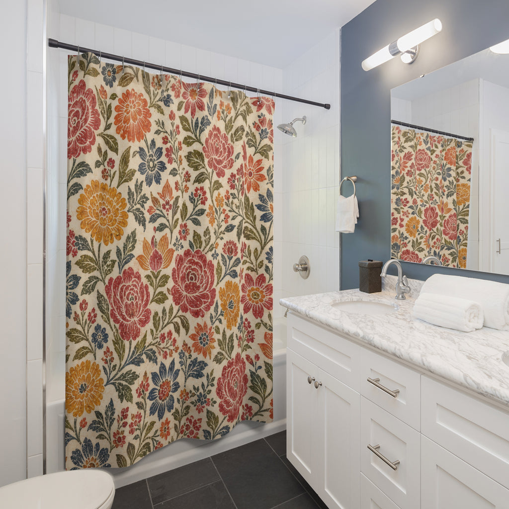Folk Flower Boho Floral Shower Curtain