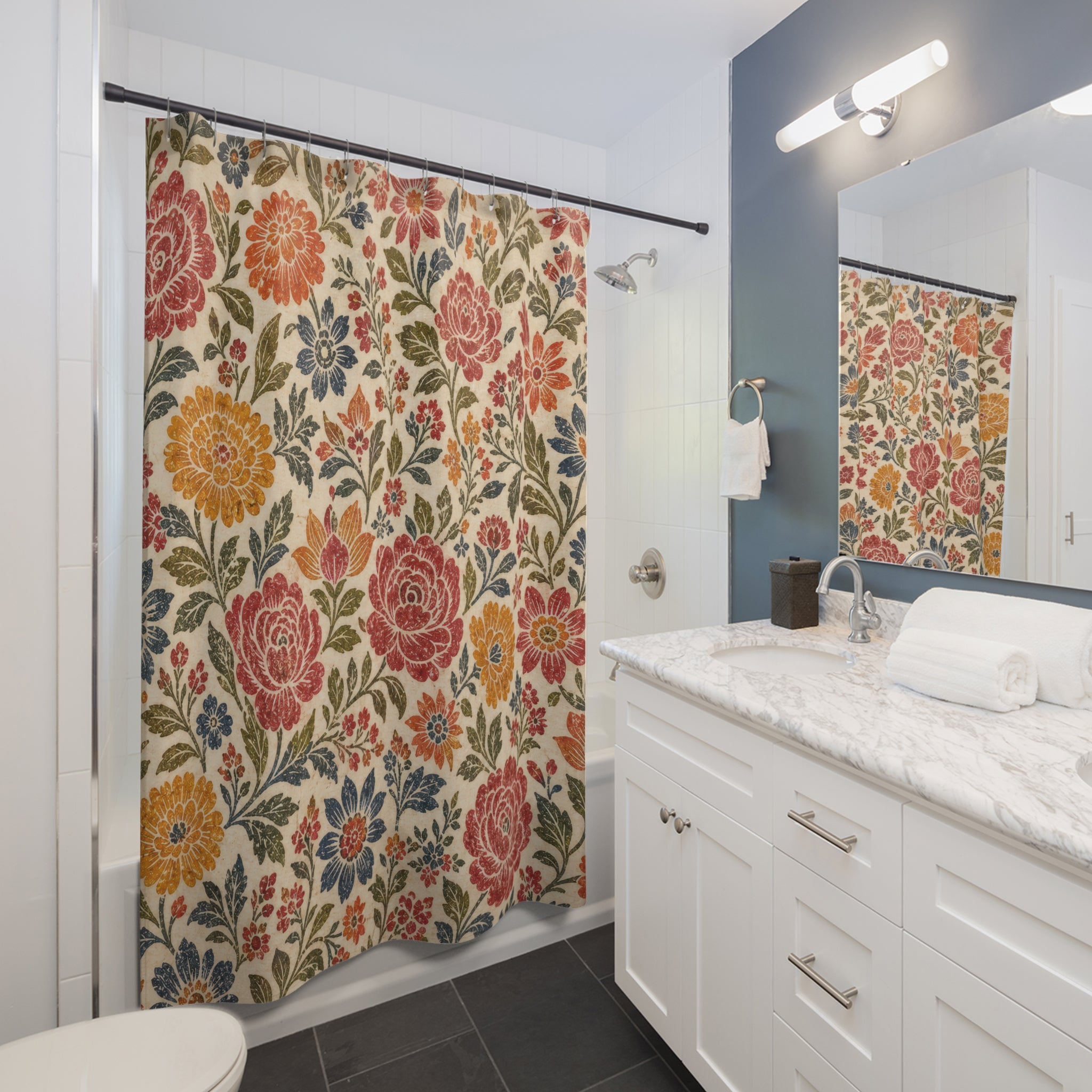 Folk Flower Boho Floral Shower Curtain