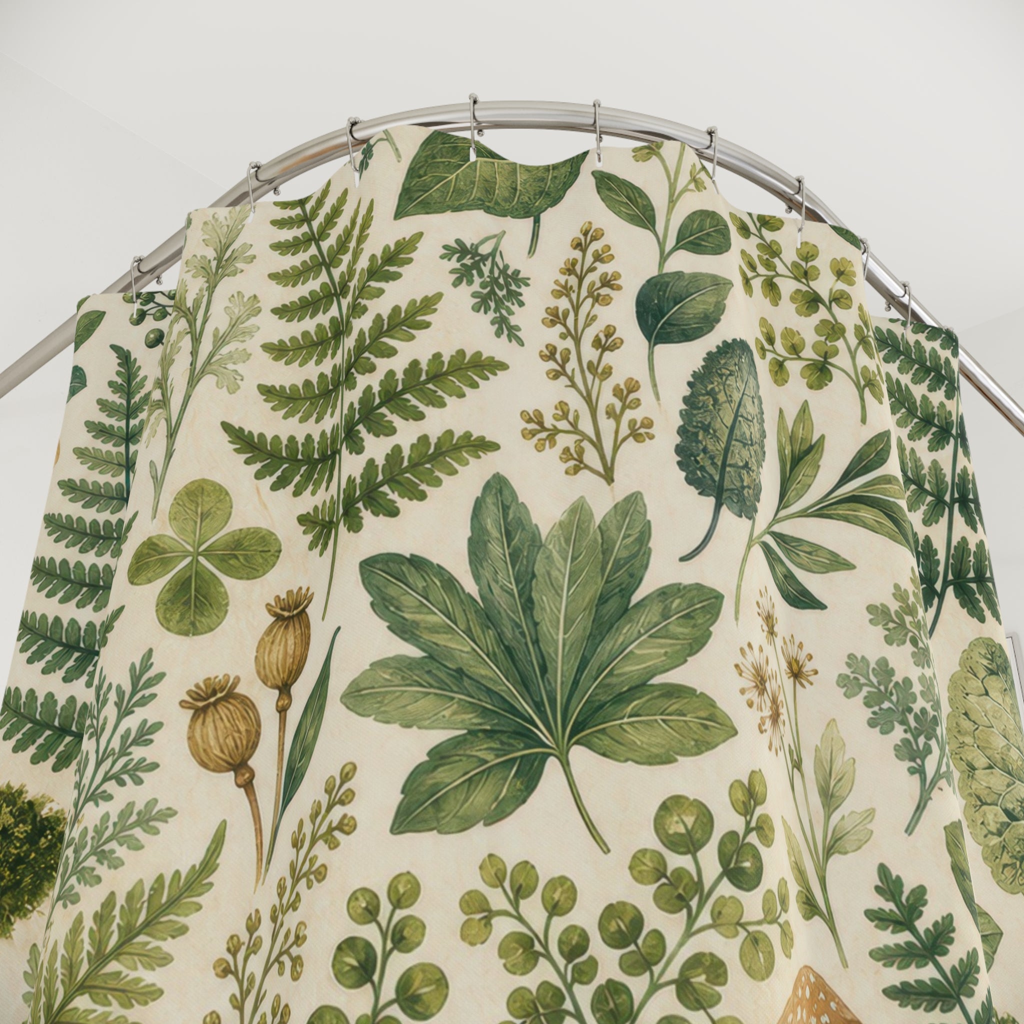 Green Woodland Mushroom Shower Curtain