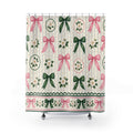 Sorority Shower Curtain, Preppy Pink Green Bow Pattern