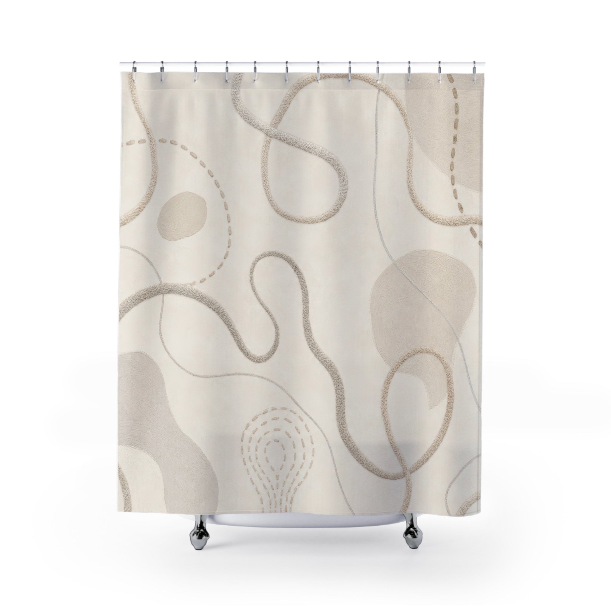 Off White Abstract Line Shower Curtain