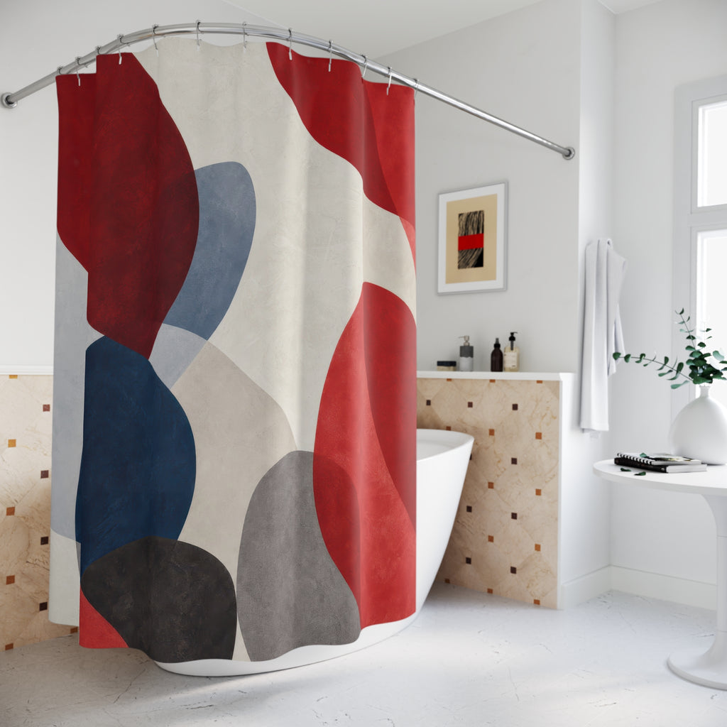 Red Blue Gray Modern Abstract Shower Curtain