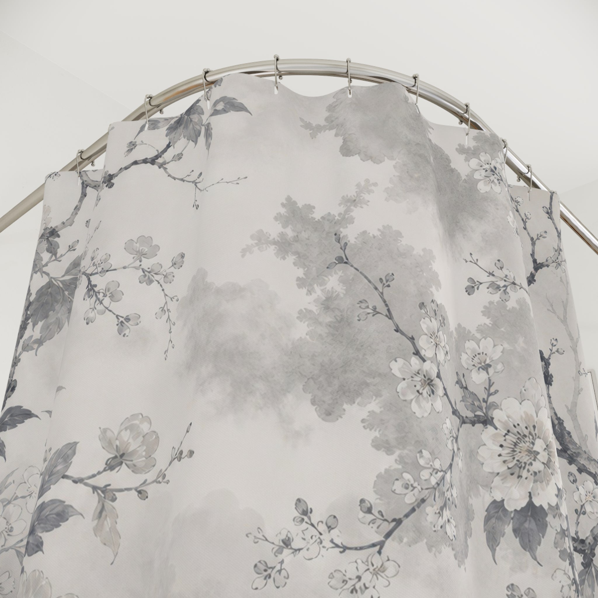 Gray Watercolor Garden Shower Curtain