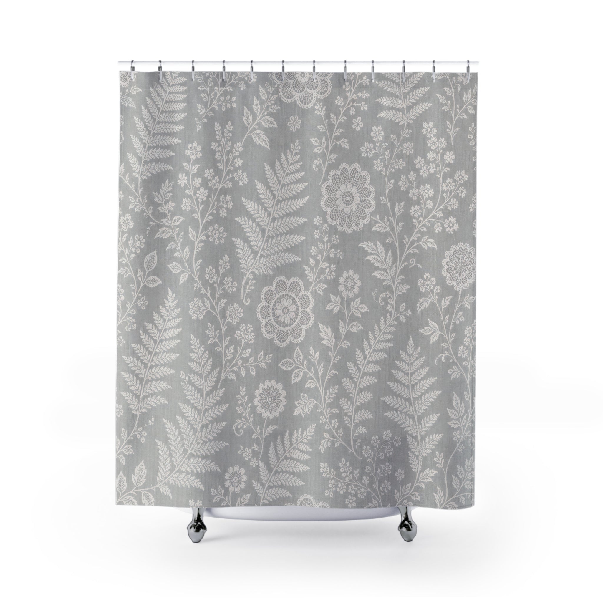 Grey Fern Floral Shower Curtain