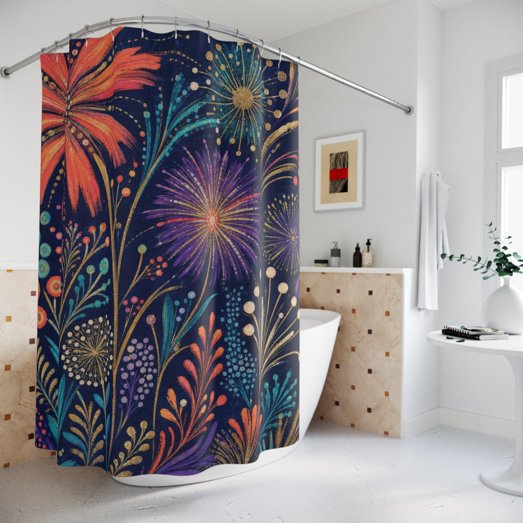 Colorful Midnight Firework Garden Shower Curtain