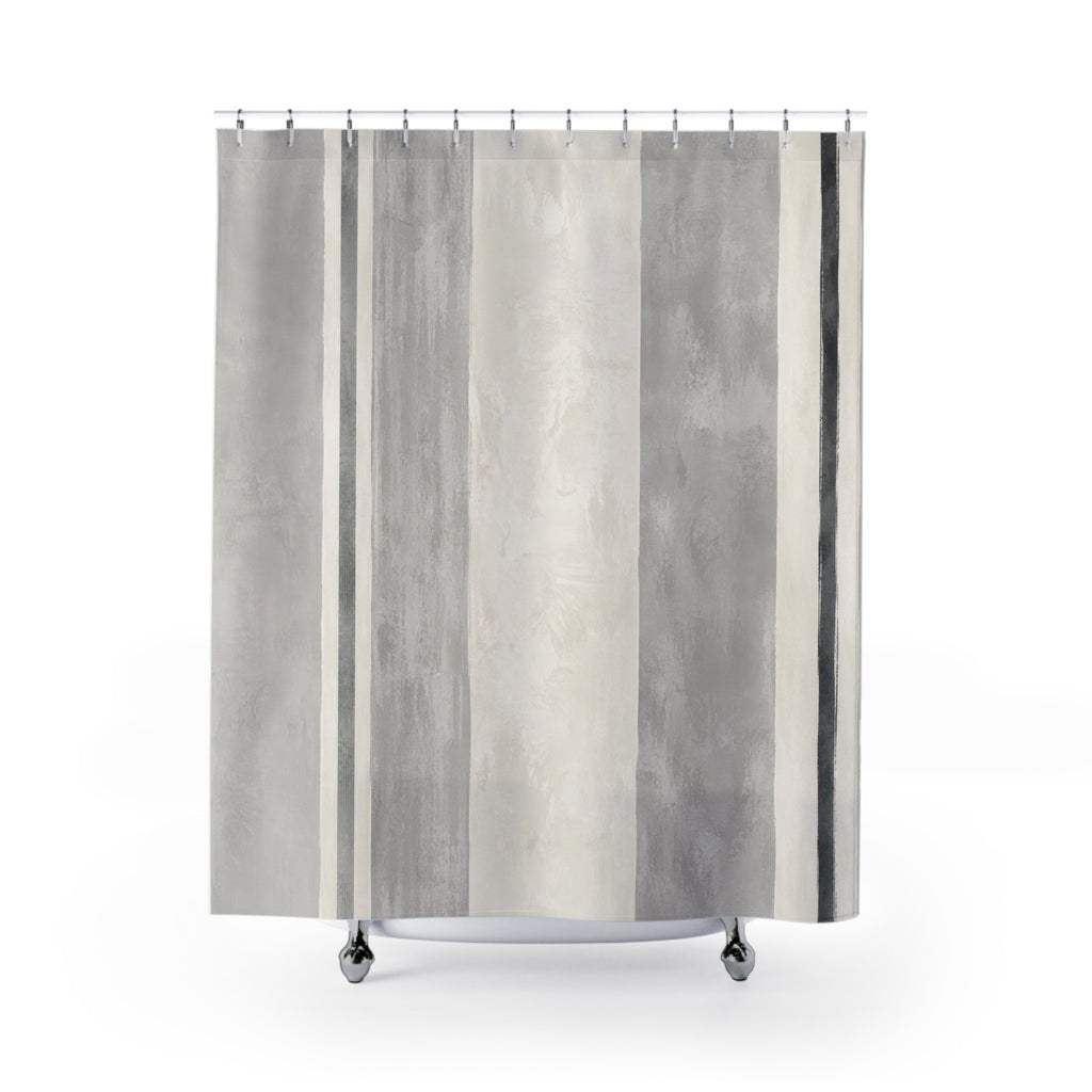 Grey White Vertical Stripe Shower Curtain