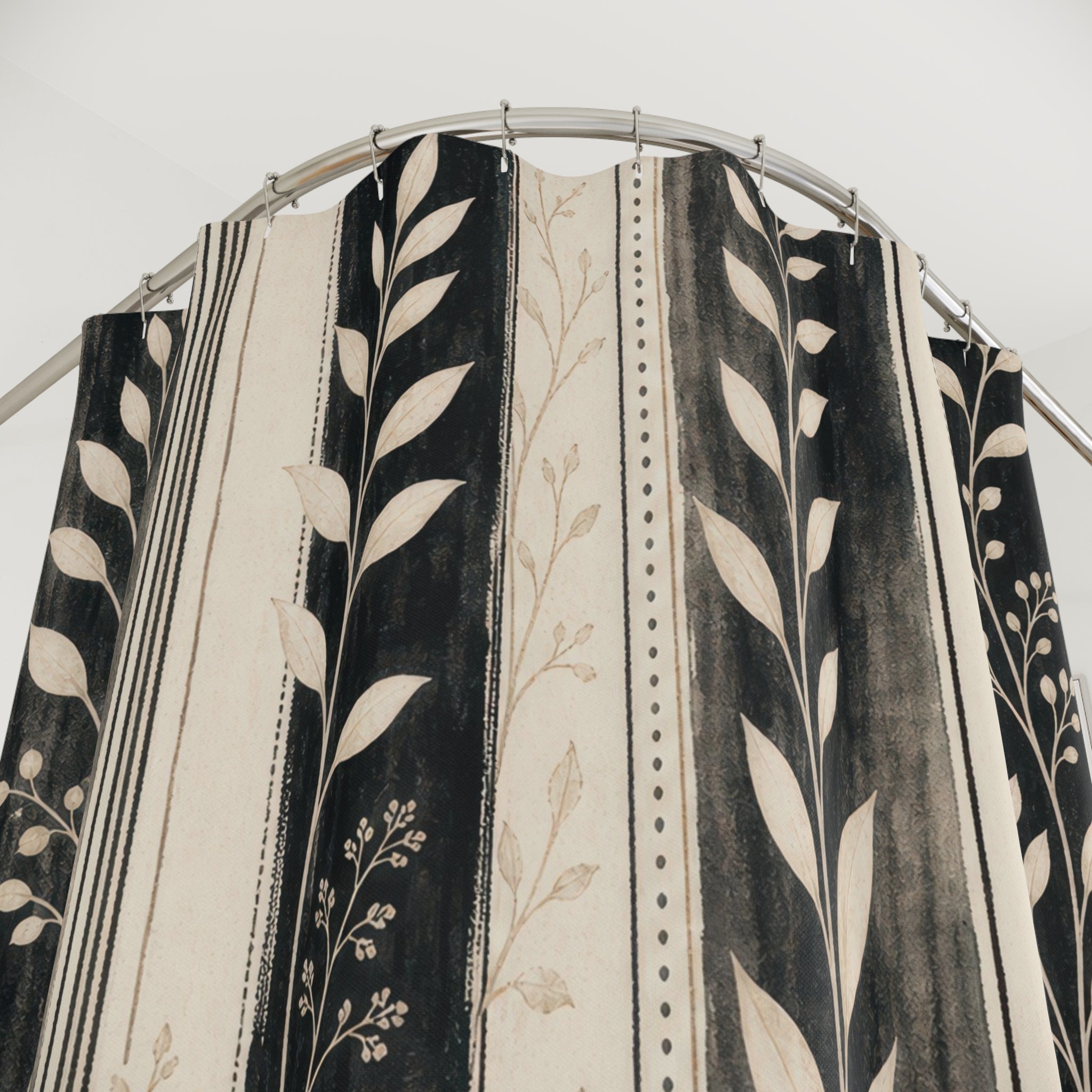 Cream Leaf Stripe Shower Curtain