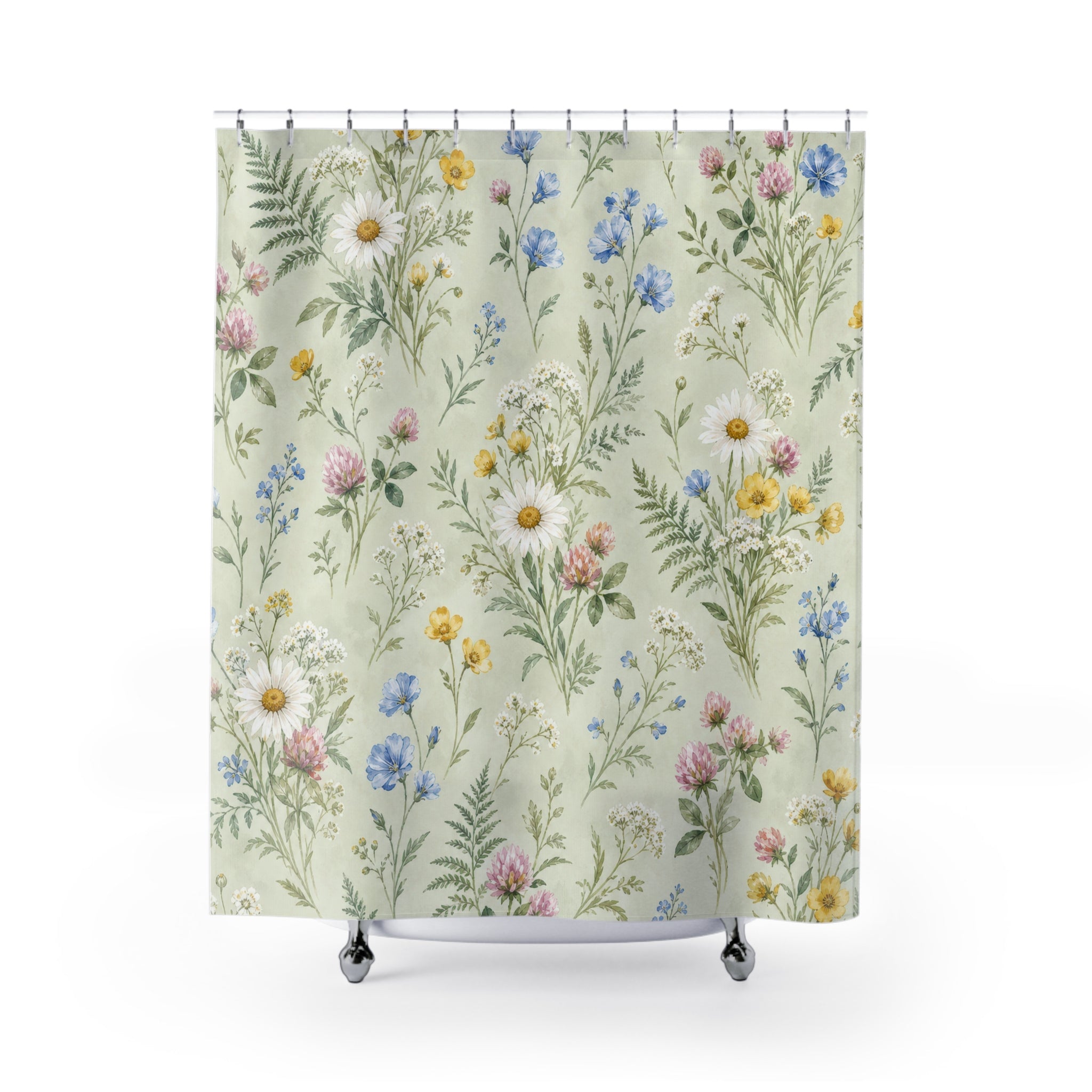 Daisy Blue Wildflower Watercolor Shower Curtain